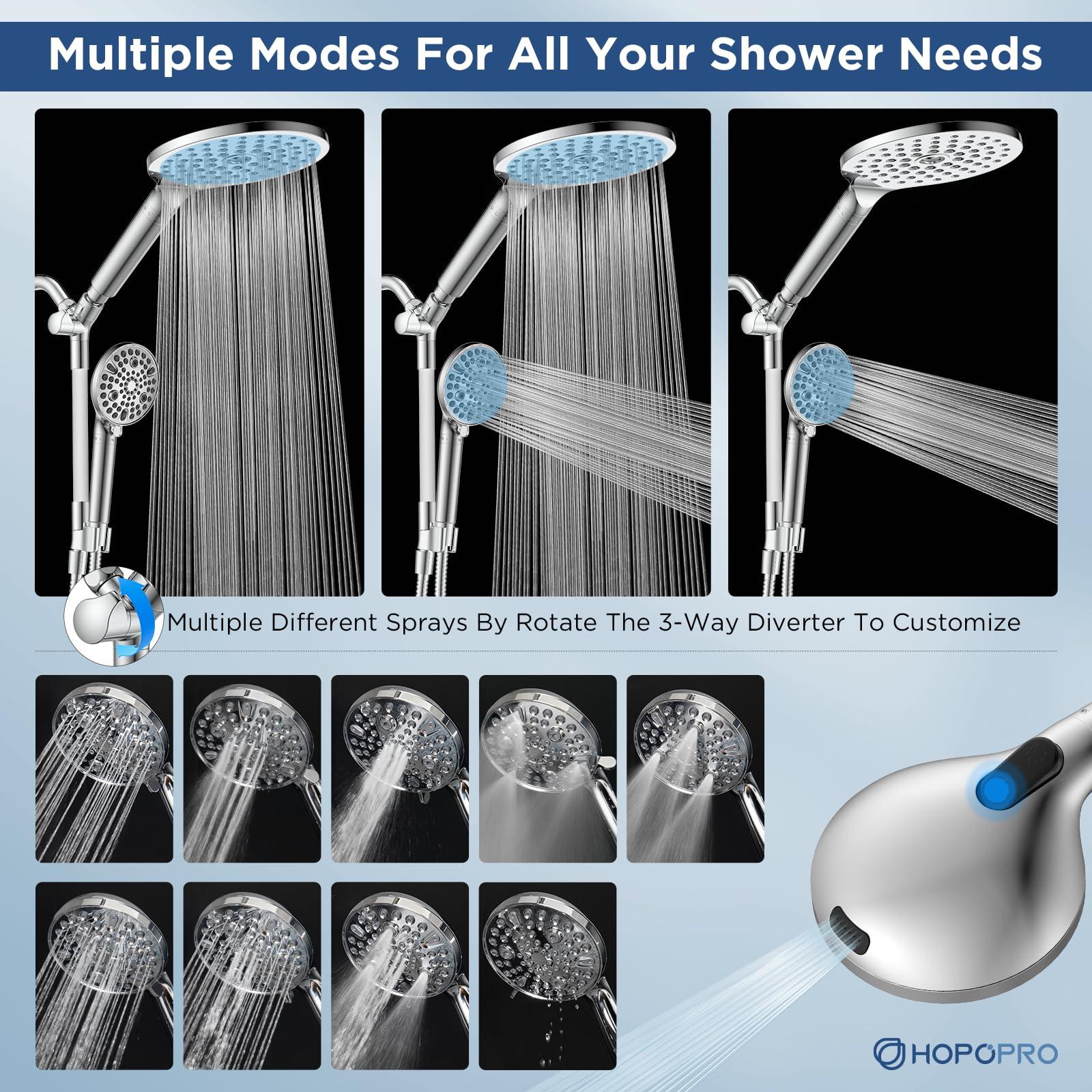 Dual Filtered Handheld Shower Heads Combo, HOPOPRO 15-Mode High Pressure Rainfall Showerheads Combo Set with Filter, for Hard Water, Removes Chlorine, Improves Skin Hair Condition, Chrome - Image 2