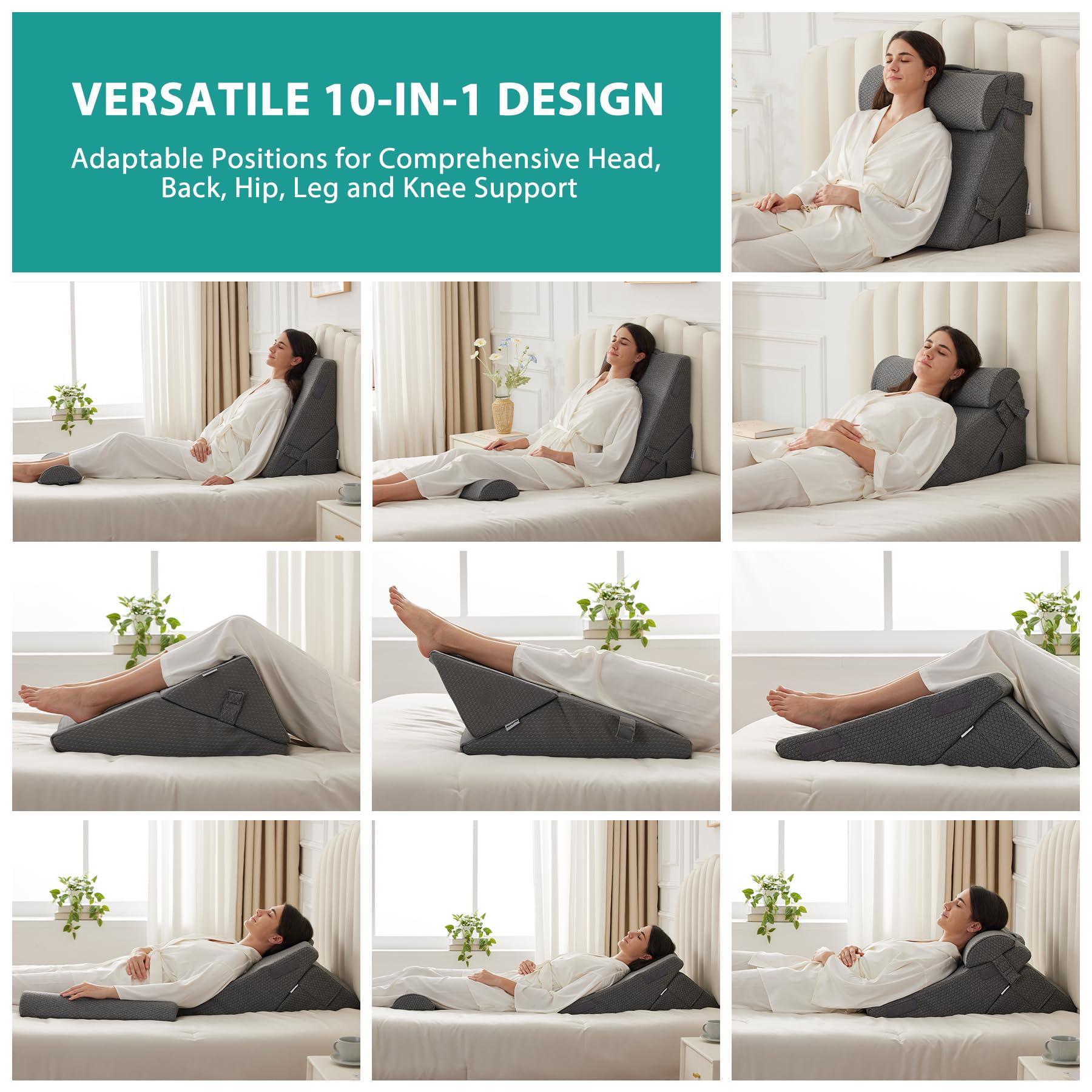 Bedluxe Adjustable 4pcs Bed Wedge Pillow Set, Memory Foam Wedge Pillows Post Surgery for Back, Neck, Leg Pain Relief, Pillow Wedge for Sleeping, Sitting up in Bed, Acid Reflux and GERD, Grey - Image 3