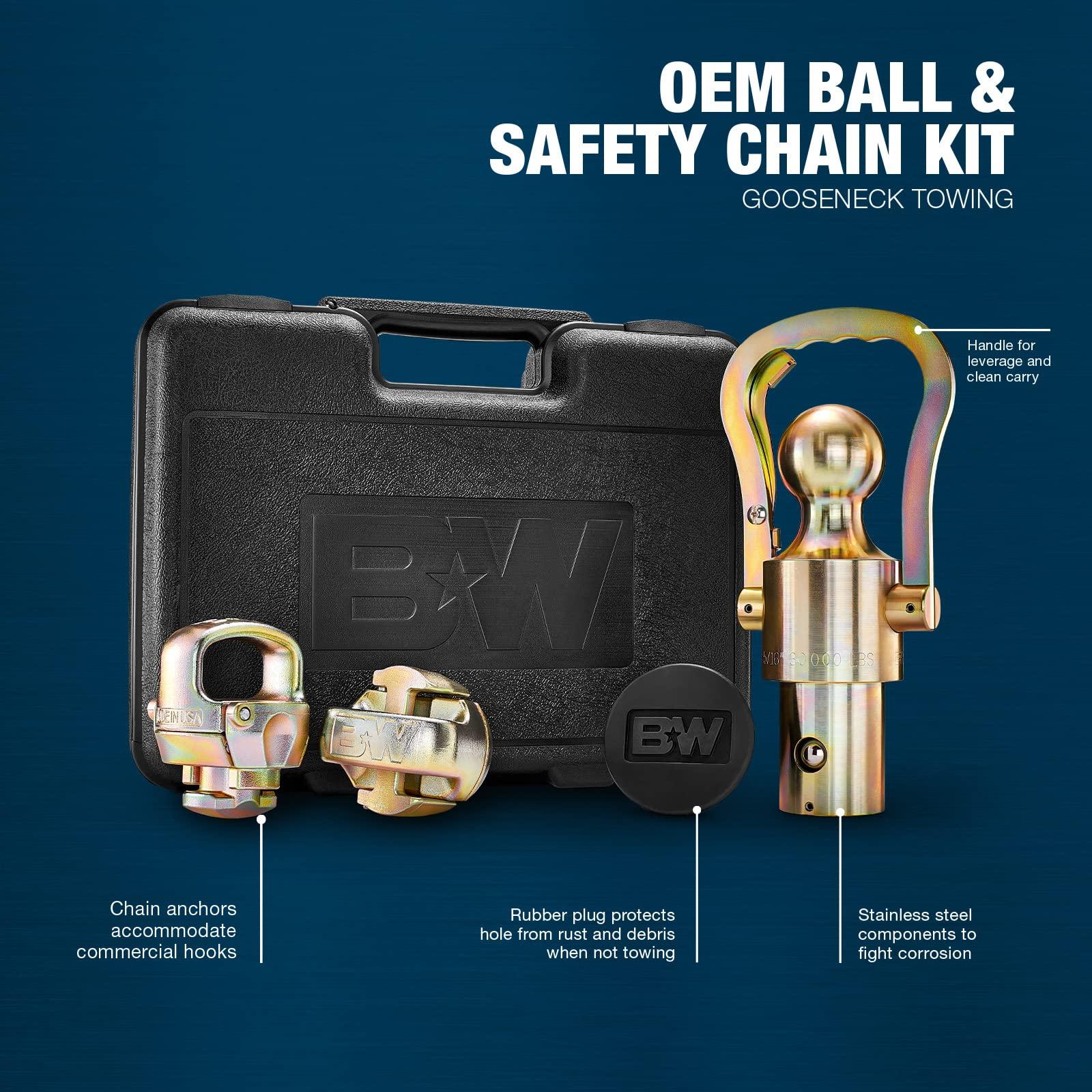 B&W Trailer Hitches American-Made OEM Gooseneck Ball & Safety Chain Kit for Ford, GM, Nissan - GNXA2061 - Image 2