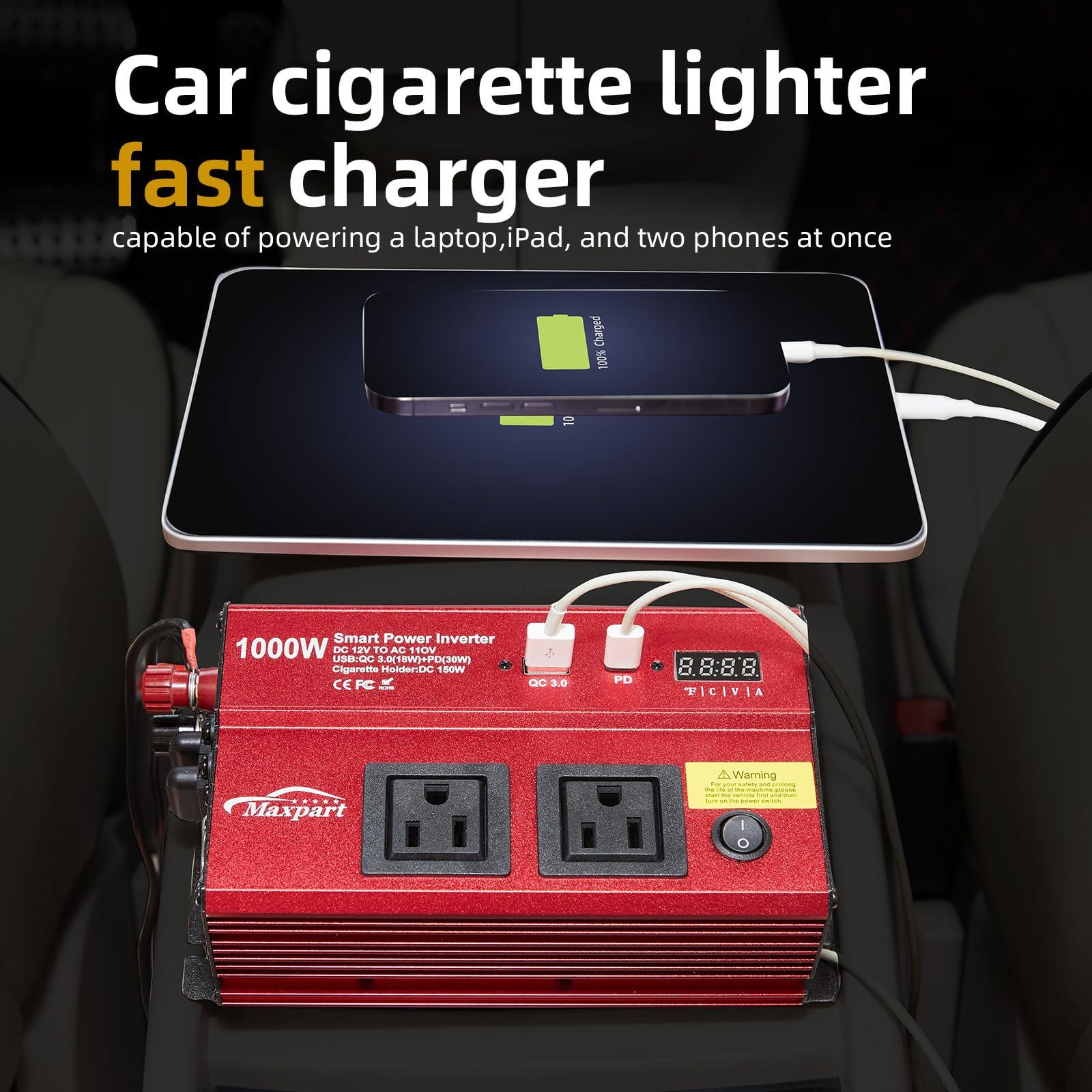 TWING Car 1000w Inverter,12v DC to 110v Power Inverters for Vehicles 1000 watt with Dual AC Outlets 3.0A USB and Type-C,12 Volt Inverter Car Cigarette Lighter Battery - Image 7