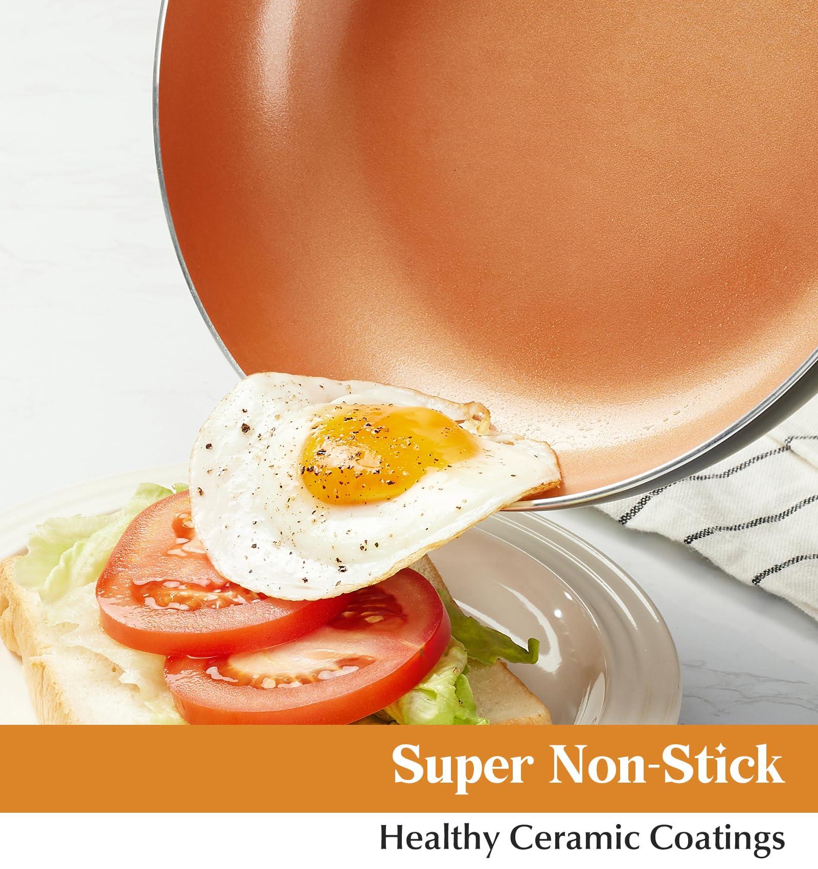 KOCH SYSTEME CS 10in Copper Nonstick Frying Pans with Lids and Titanium Ceramic Interior,100% PFOA-Free Saute Pan/Skillet for All Stove Tops,Stainless Handle,Omelet Pan Cookware - Image 2