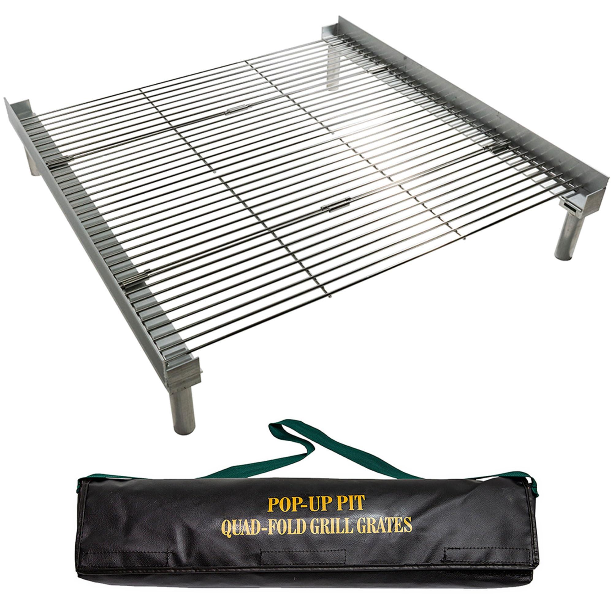 Fireside Outdoor Pop-Up Fire Pit Grilling Grate-Folding Grill Design for Outdoor Cooking, Portable Fire Pit Grill Grates, Camping Cooking, Foldable Campfire Grill Grate- Quad-Fold Folding Grill Grates