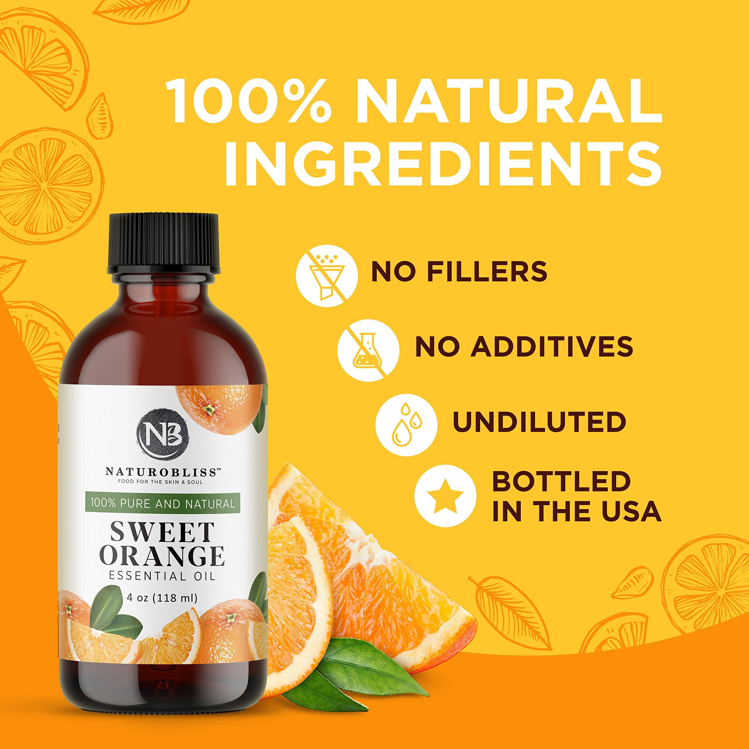 NaturoBliss 100% Pure & Natural Sweet Orange Essential Oil Therapeutic Grade Premium Quality Oil with Glass Dropper - Huge 4 fl. Oz - Perfect for Aromatherapy and Relaxation - Image 3