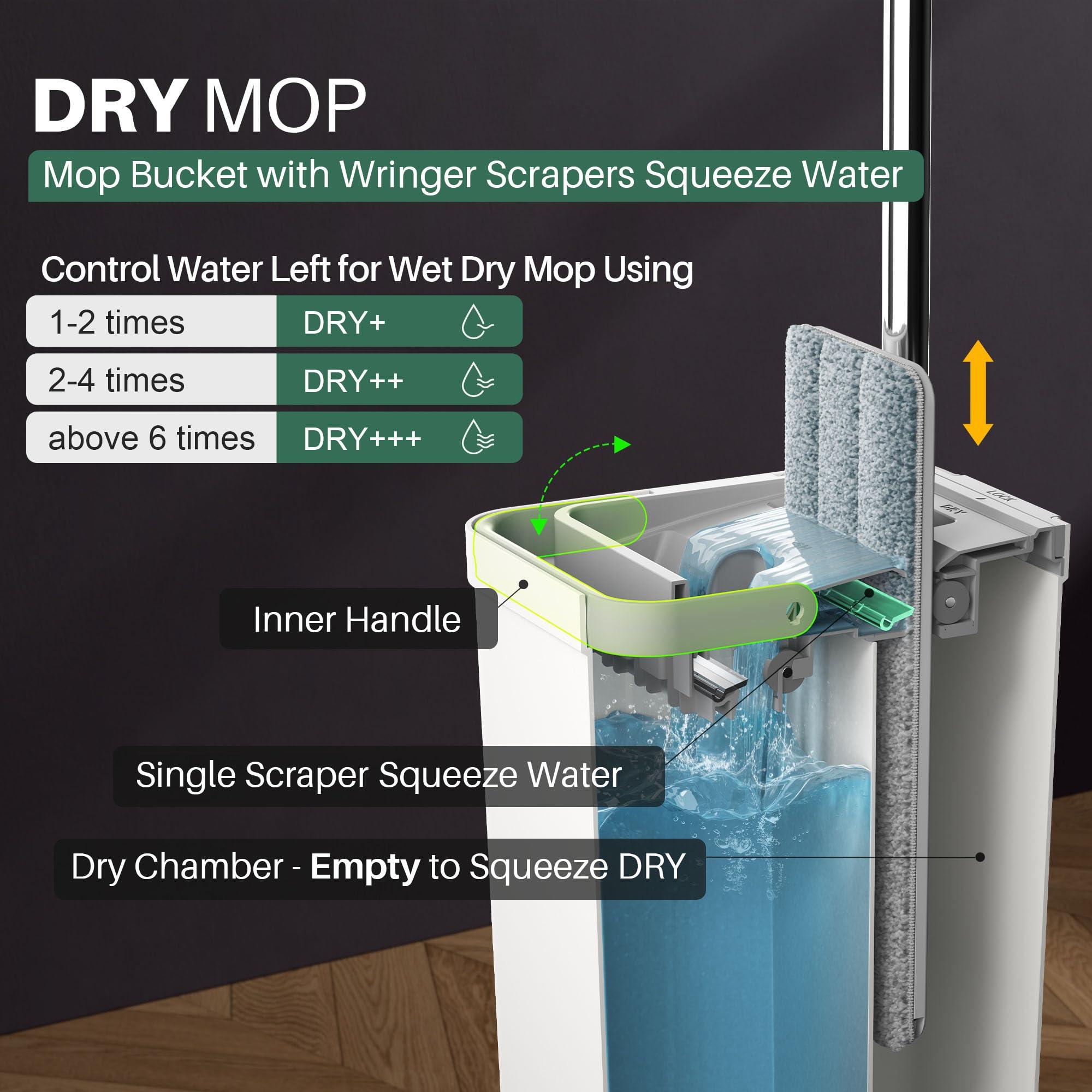 JOYMOOP Mop and Bucket Set with Wringer, Flat Mops for Floor Cleaning, Wall Mop Cleaner with Long Handle, Hardwood Floor Mop with 4 Microfiber Pads - Image 4