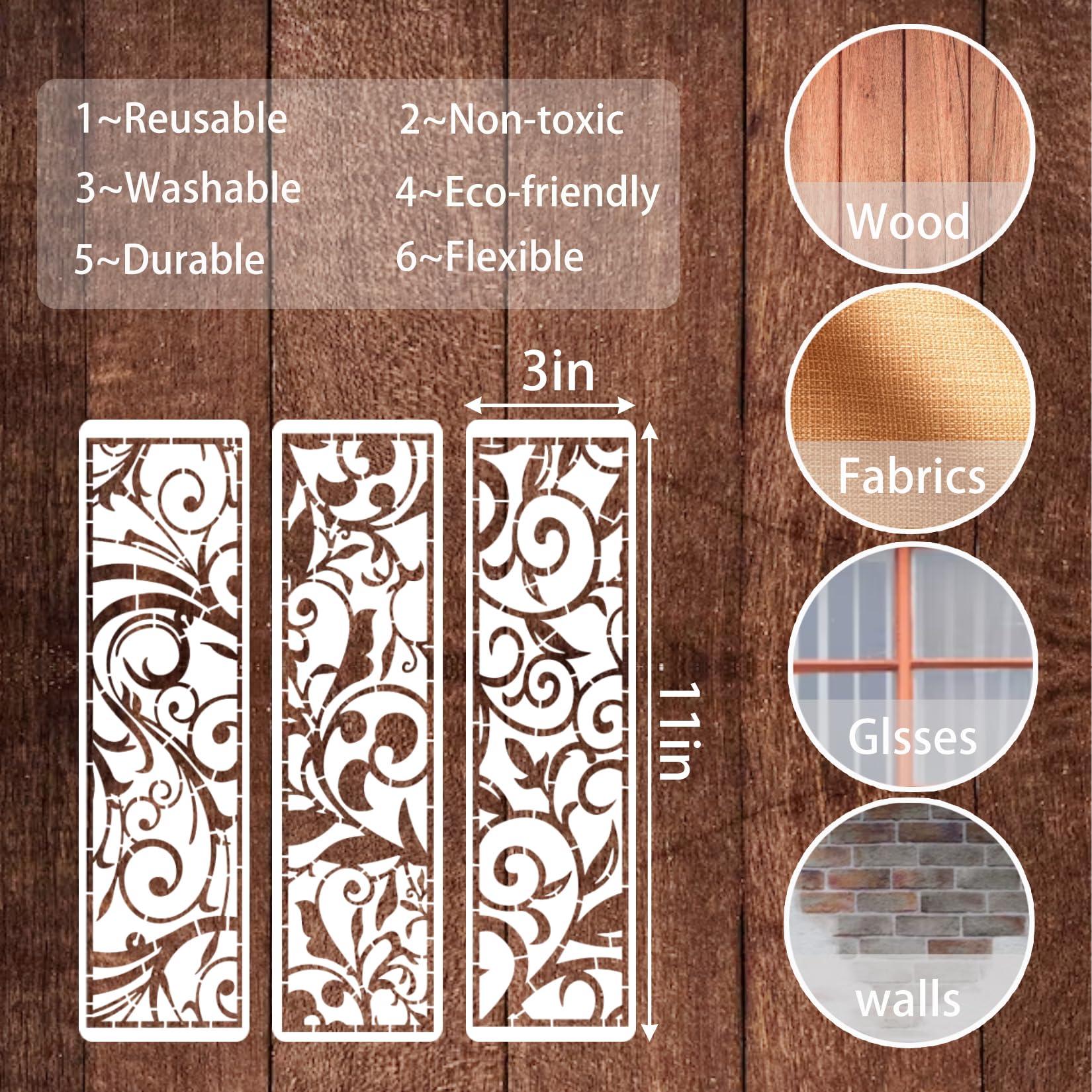 12 Pieces Border Stencils for Painting, Leaf Stencil Template Reusable Furniture Cake Decorative Stencils for Wood DIY Craft Canvas Fabric (12 Border Floral) - Image 3