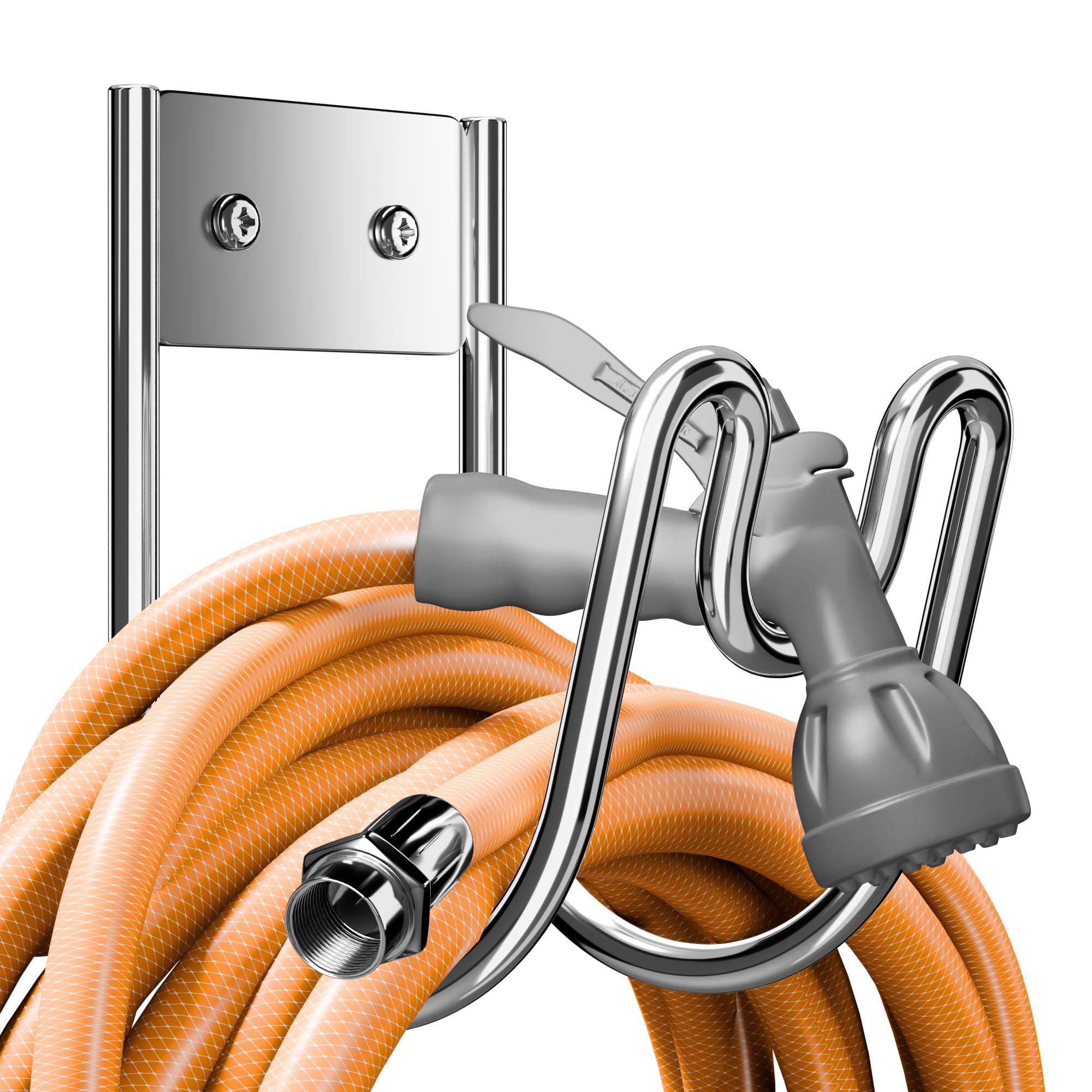 Josmimic Stainless Steel Garden Hose Holder - Silver SS304 Water Hose Holder - Wall Mounted Hose Hanger Heavy Duty for Water Hose Extension Cords Vacuum Hose, Anti-Rust.