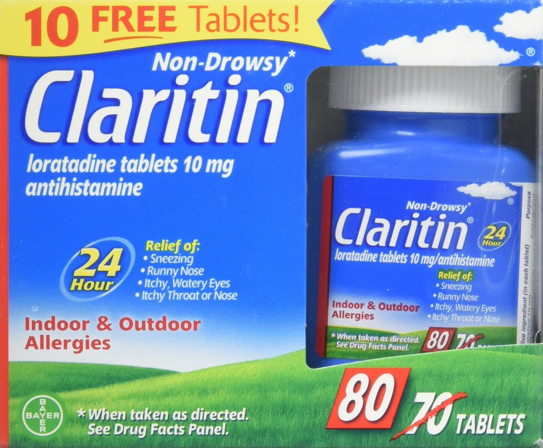 Claritin Non-Drowsy 24 hours indoor outdoor Allergies 80 Tablets - Image 1