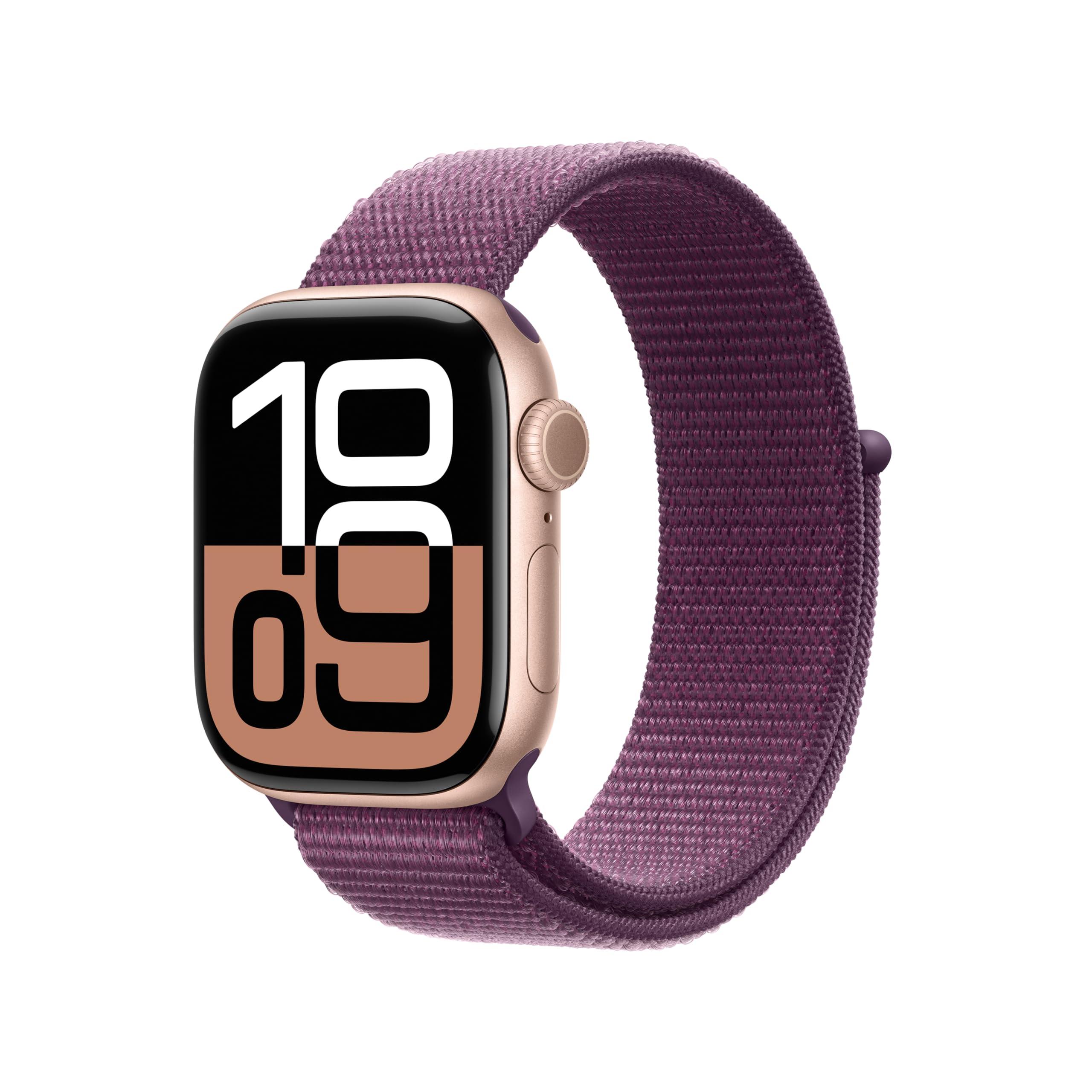 Apple Watch Series 10 [GPS 42mm case] Smartwatch with Rose Gold Aluminium Case with Plum Sport Loop. Fitness Tracker, ECG App, Always-On Retina Display, Carbon Neutral