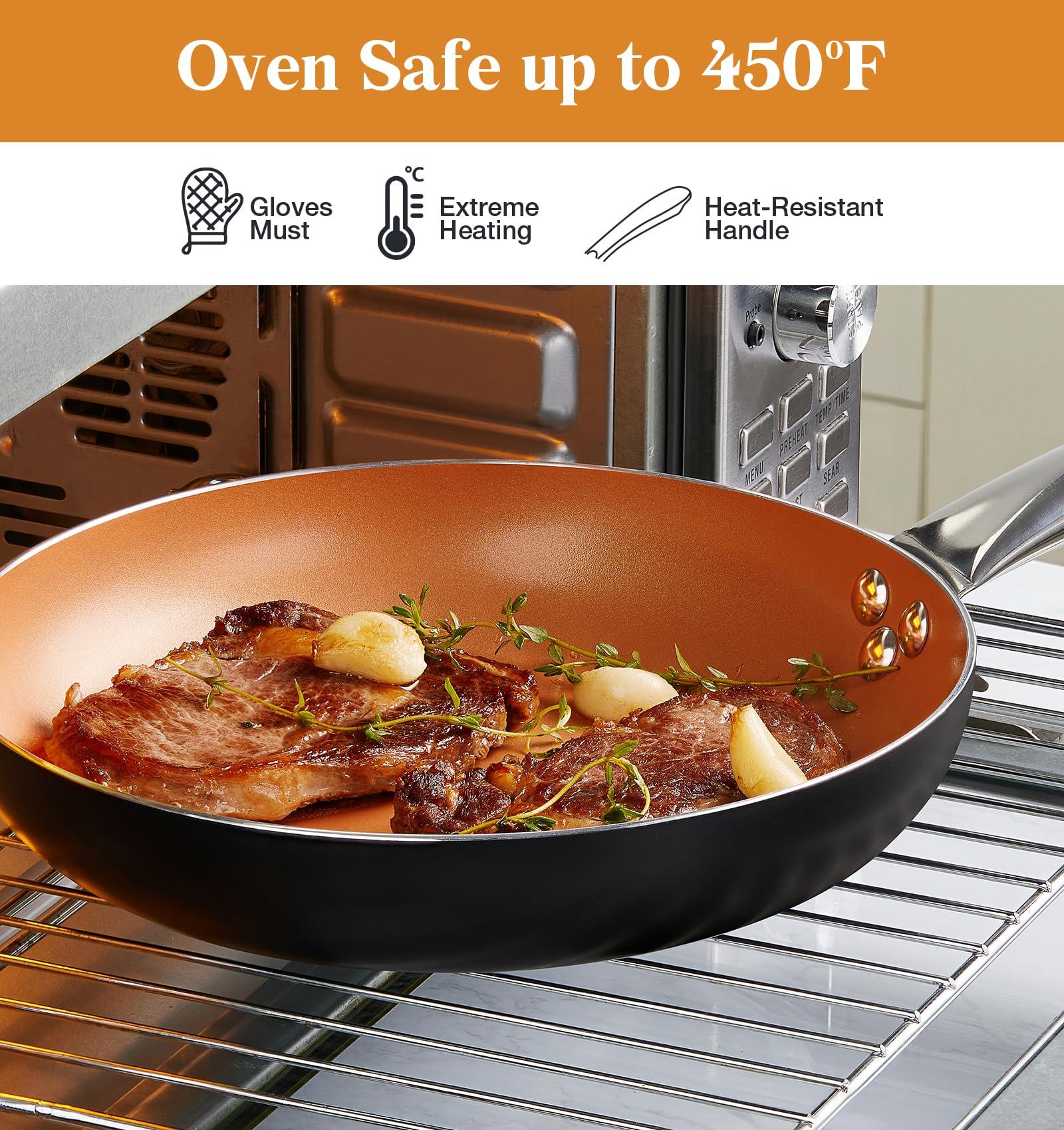KOCH SYSTEME CS 10in Copper Nonstick Frying Pans with Lids and Titanium Ceramic Interior,100% PFOA-Free Saute Pan/Skillet for All Stove Tops,Stainless Handle,Omelet Pan Cookware - Image 7