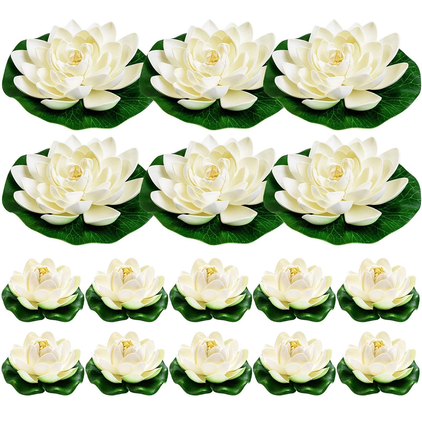 WhistenFla 16Pcs Artificial Floating Pool Flowers, 7in & 4in Fake Water Lily Pads Flowers, Lotus Flower Floating Pool Decorations