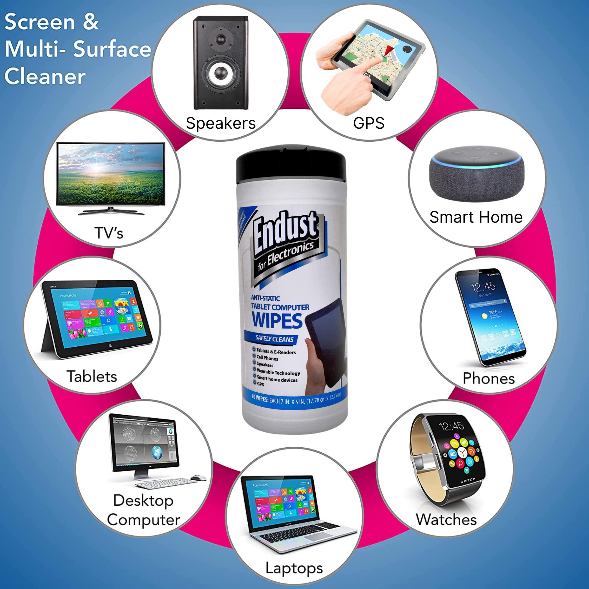 Endust For Electronics Screen Cleaner Wipes, Electronics Surface Cleaning Wipes, For Tablet, E-Reader, Monitor, Laptop, Phone, TV, GPS, Pre-Moistened, Alcohol & Ammonia Free, 140 Count (Pack of 2) (11506+12596) - Image 4