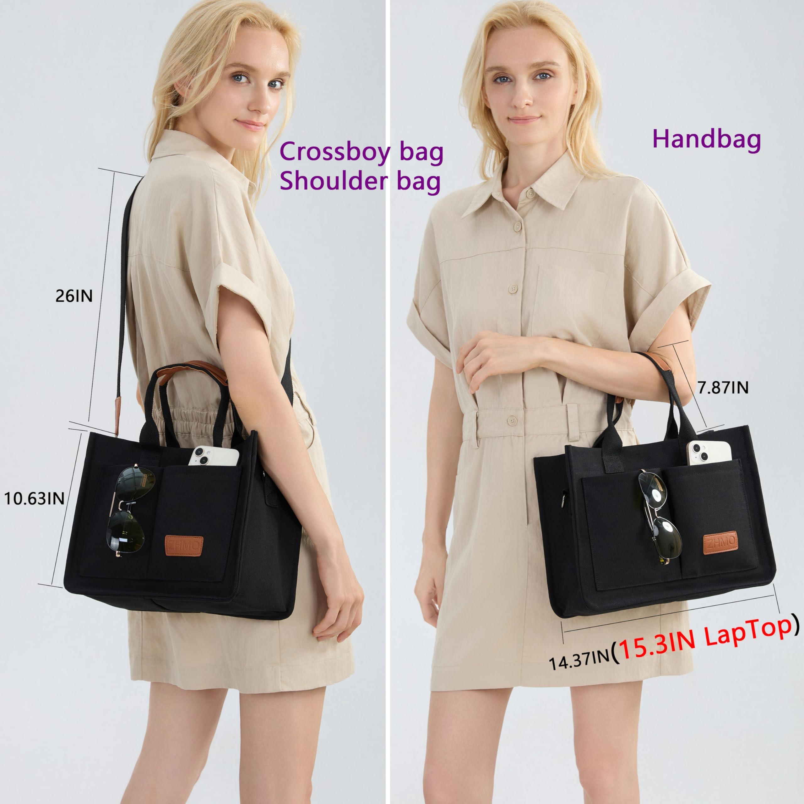 Tote Bag for Women With Compartments,Large Canvas Tote Women's Purse Crossbody Bags Work Laptop Book Bag Satchels Handbags - Image 3