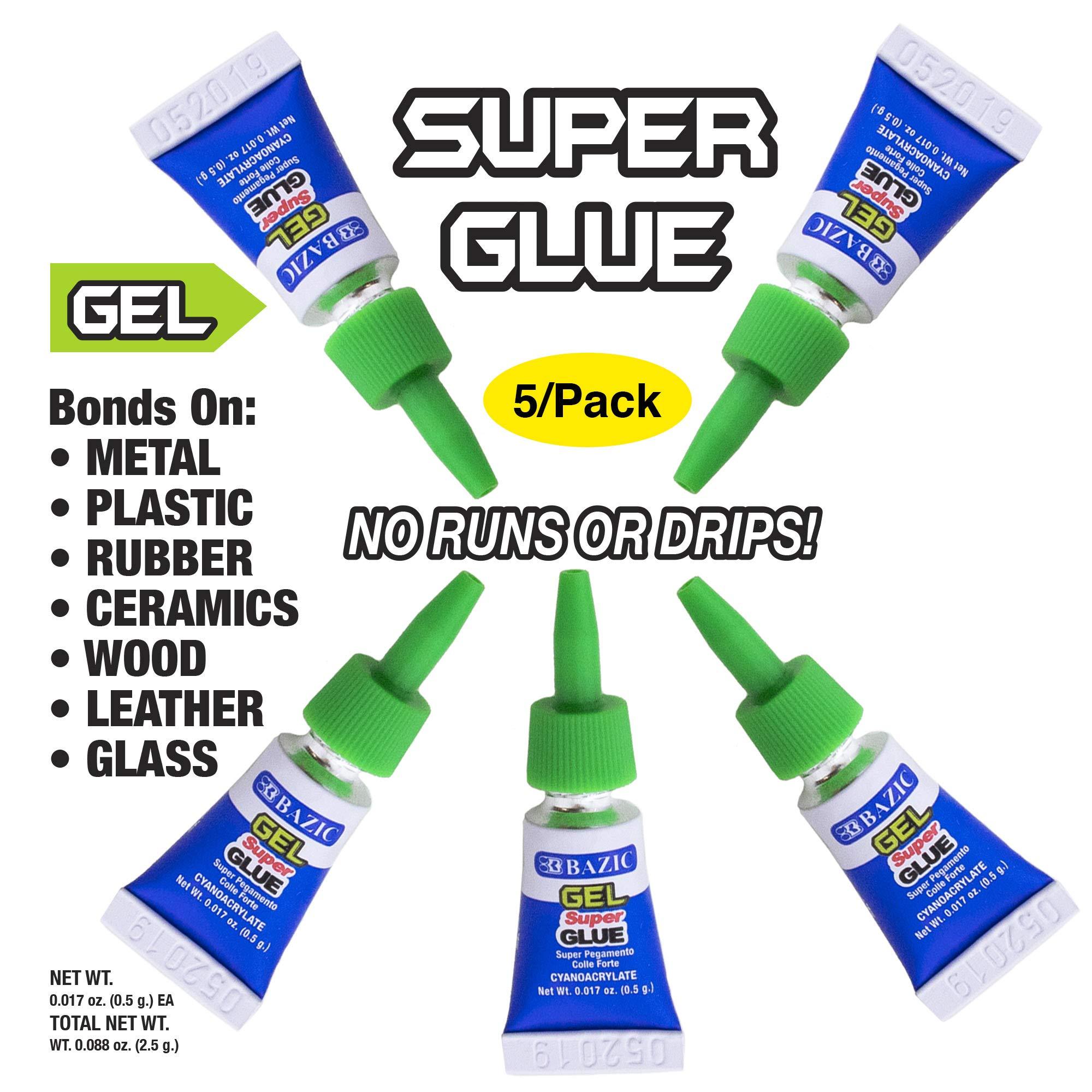 BAZIC Super Glue Gel 0.5g, Clear No Run Gel, Fast Dry Mini Small Tube Adhesive Bonding for Office & Home Improvement (5/Pack), 1-Pack - Image 2