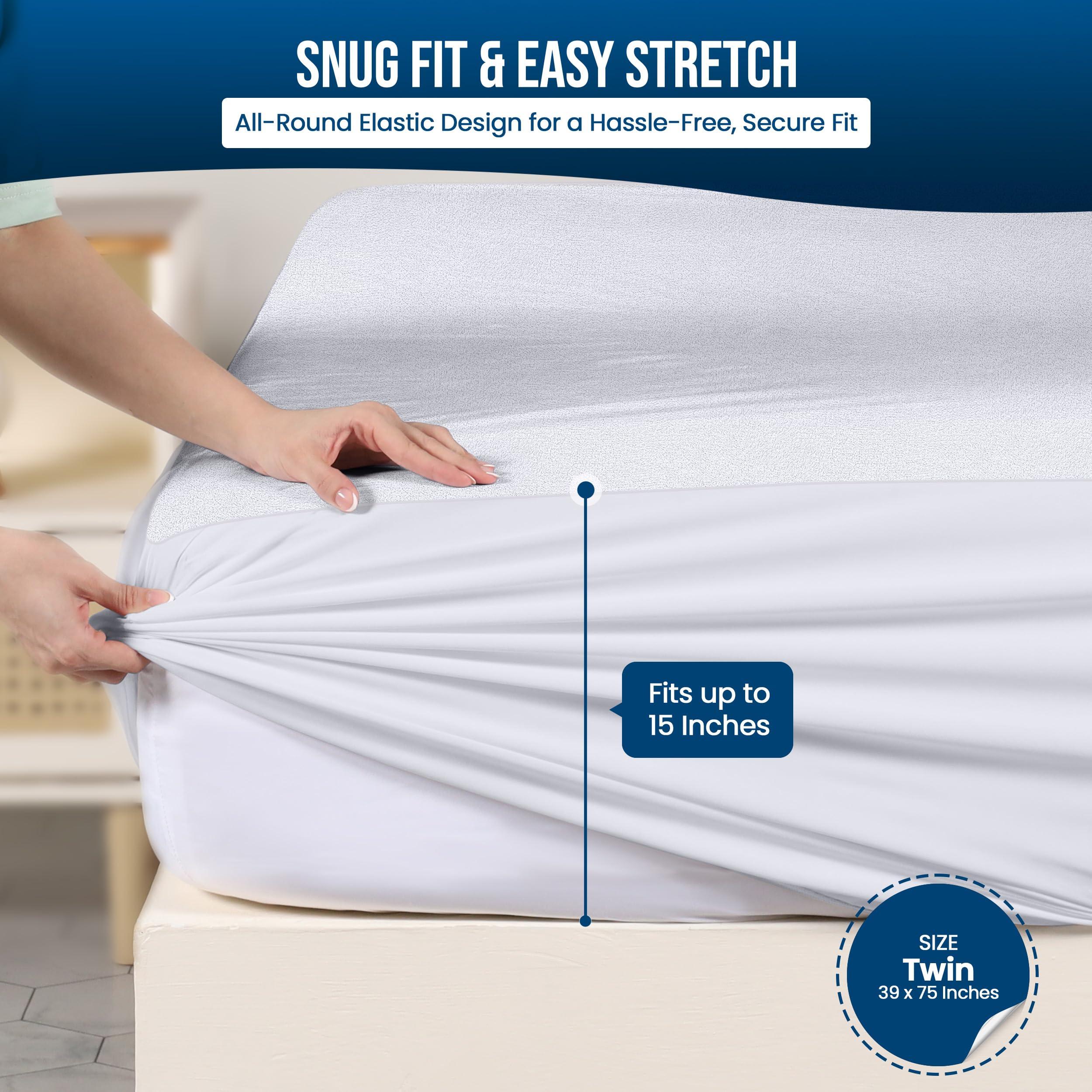 Utopia Bedding Waterproof Mattress Protector Twin Size, Premium Terry Mattress Cover 200 GSM, Breathable, Fitted Style with Stretchable Pockets (White) - Image 3