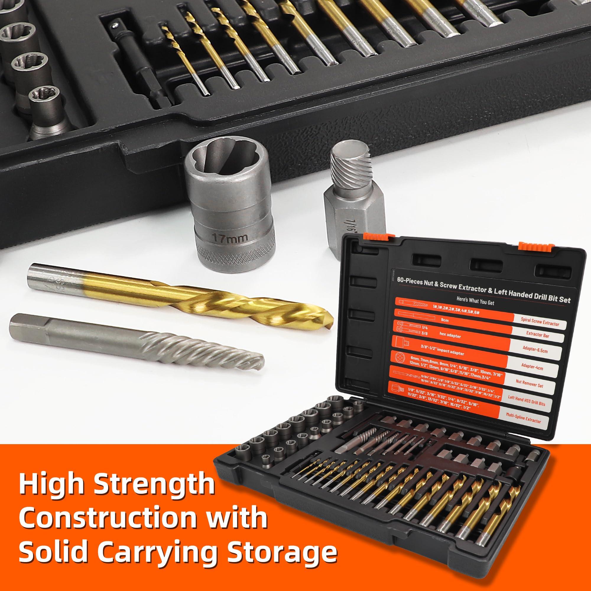 UYECOVE 56Pcs Spiral Screw Extractor Set, Left Hand Drill Bit Set, Easy Out Bolt Extractor Set with Hex Adapter, Multi-Spline Lug Nut Remover for Stripped, Rounded, Damaged, Broken Studs Bolts Screws - Image 4