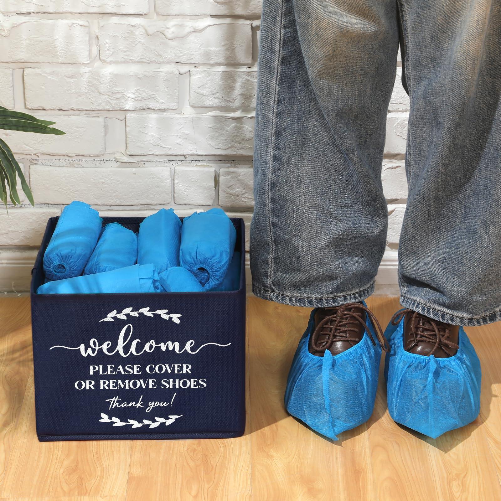 Suzile 200 Pack Disposable Shoe Covers with Dispenser Box Waterproof Disposable Non Slip Shoe Booties Foot Covers with Storage Box for Guests Indoor Open House Supplies(Dark Blue) - Image 5
