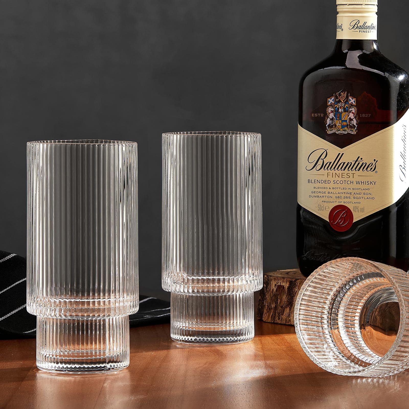 Qipecedm 6 Pack Ribbed Drinking Glasses, 16 oz Vintage Glass Cups, Highball Glasses, Premium Iced Coffee Glasses, Clear Glass Tumbler, Cocktail Glasses, Elegant Glassware for Water Juice Whiskey Beer - Image 6