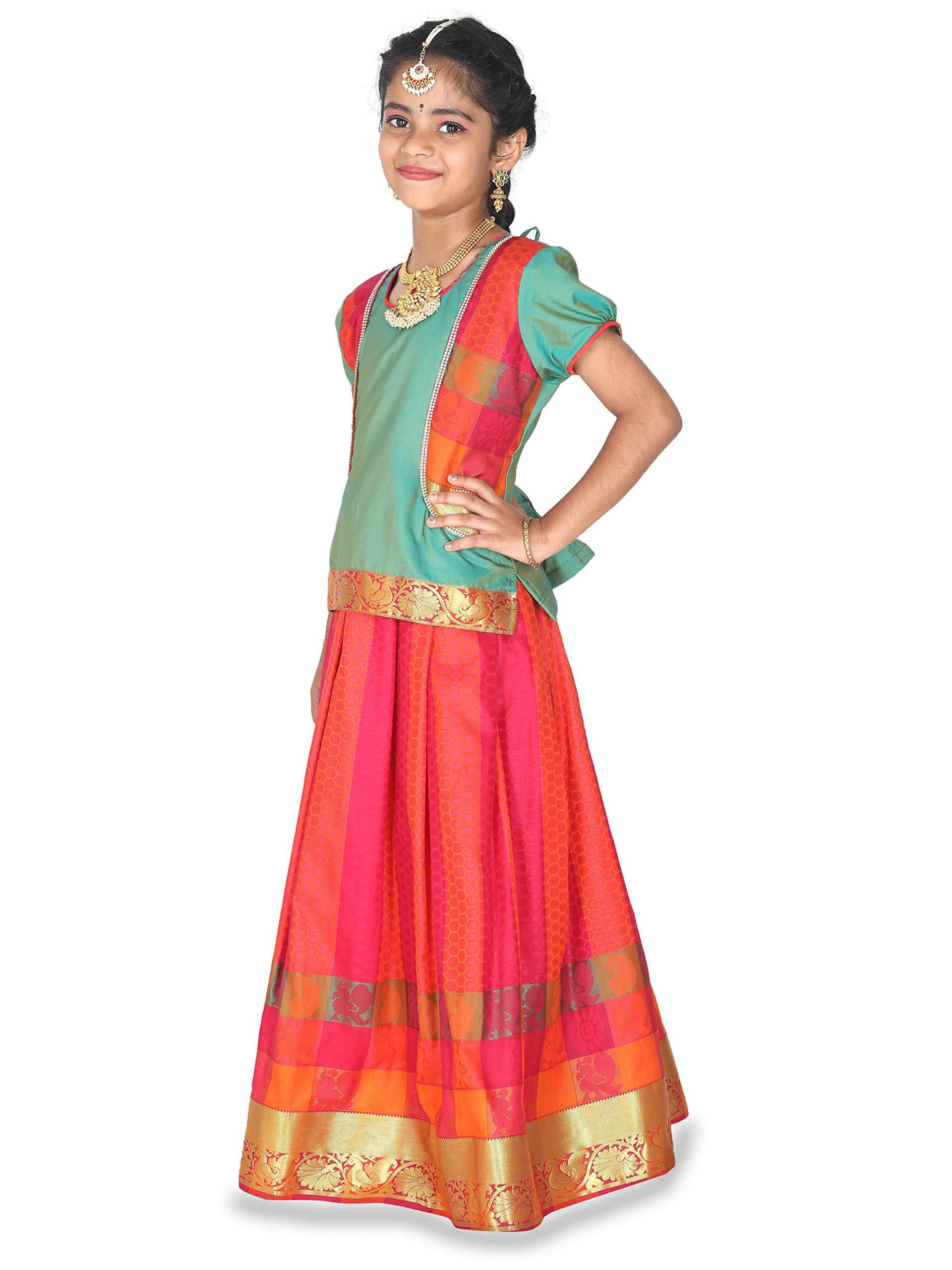 kaatru Thana Silk Girls Pavadai Set (D35) - Lehenga Choli (Prince Size Chart) - Image 3