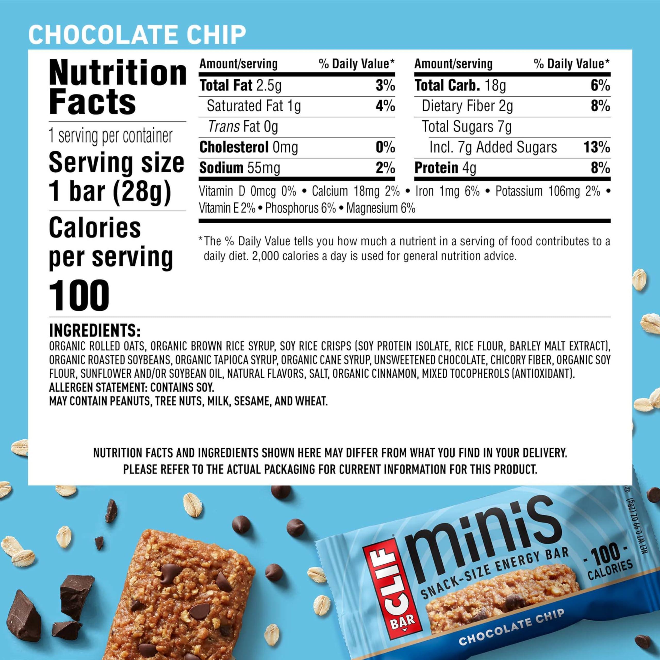 CLIF BAR Minis - Chocolate Chip - Made with Organic Oats - 4g Protein - Non-GMO - Plant Based - Snack-Size Energy Bars - 0.99 oz. (20 Pack) - Image 2