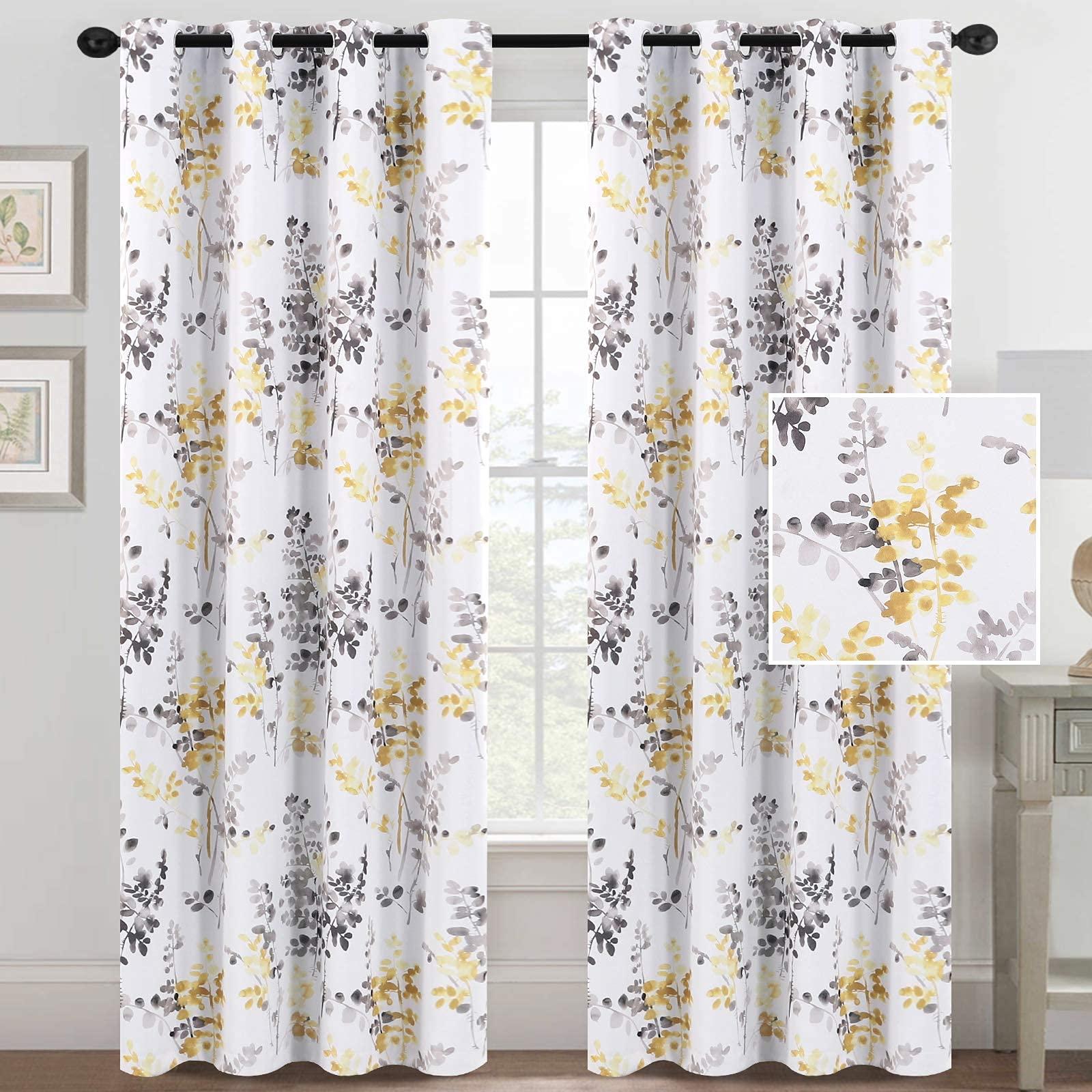 H.VERSAILTEX Curtains for Bedroom Room Darkening Curtains 84 Inch Length 2 Panels Set Thermal Insulated Drapes for Living Room Vintage Classical Floral Pattern Window Treatments, Grey and Yellow - Image 2