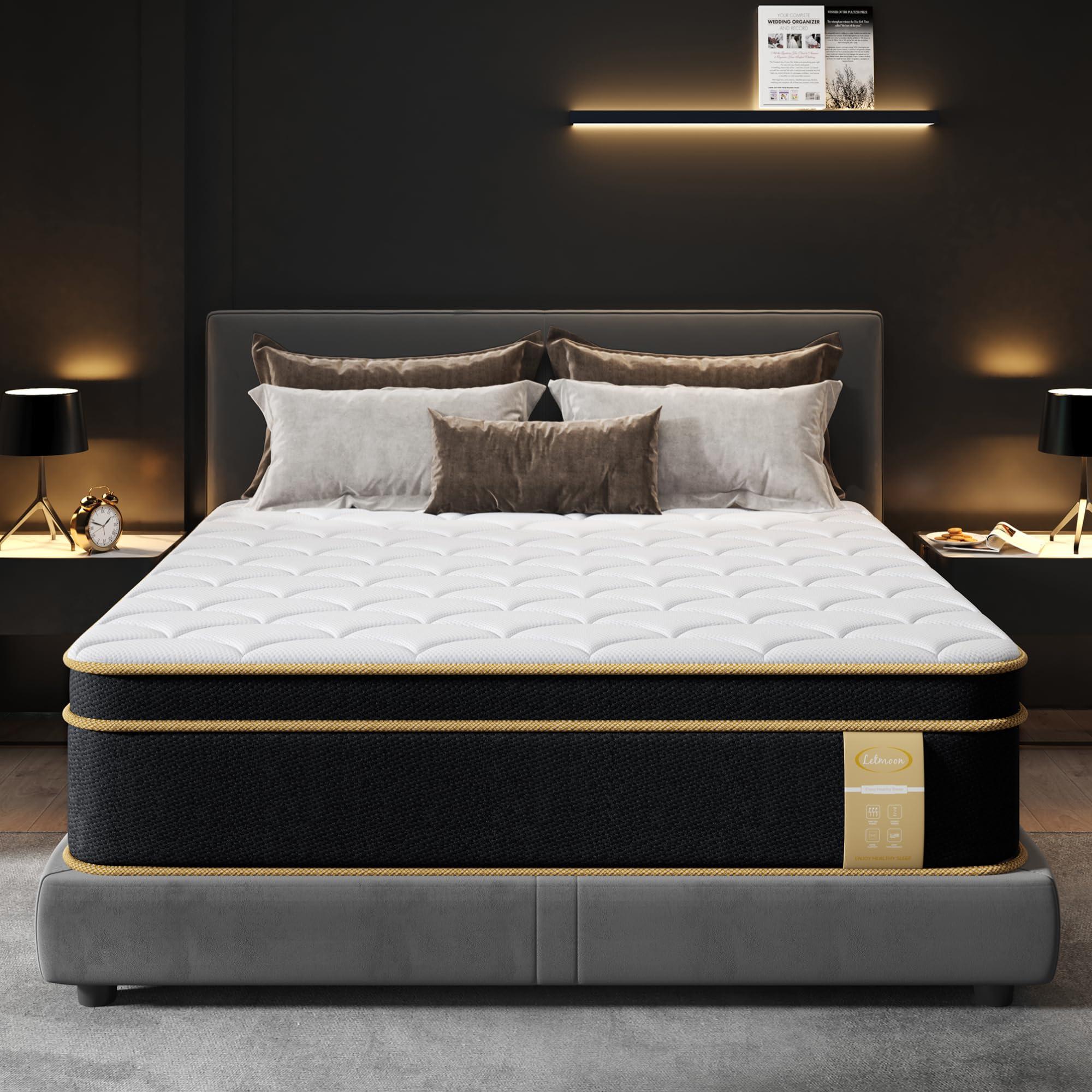 LETMOON Firm Queen Mattress [New Version], 14 Inch Gel Memory Foam Hybrid Mattress Queen Size Bed in a Box, Pressure & Pain Relief, CertiPUR-US, Individual Pocket Spring, Edge Support