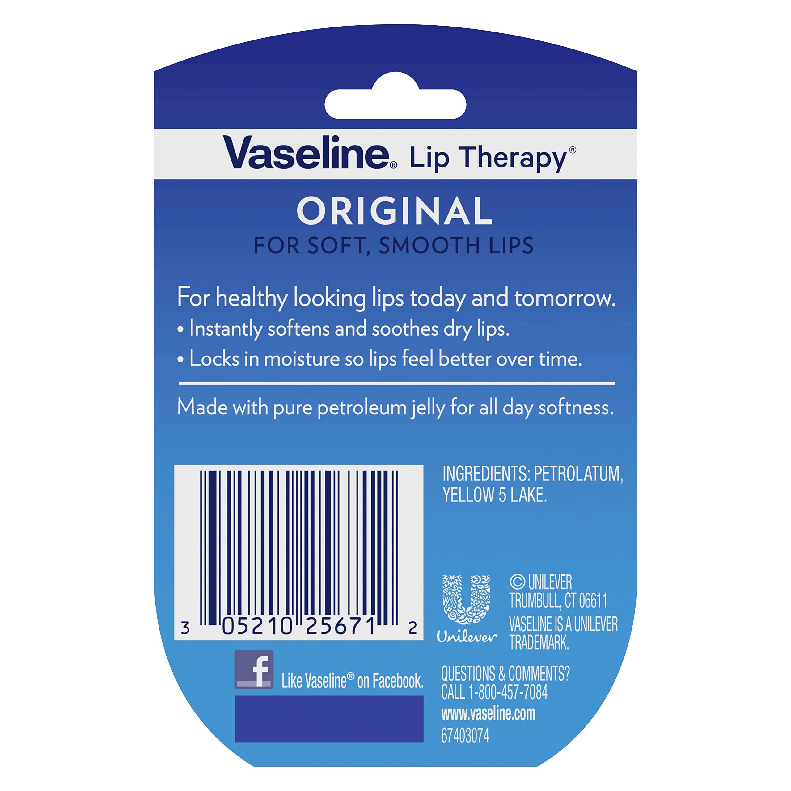 Vaseline Lip Therapy 6-Pack – Mini Lip Balm, Travel-Size Petroleum Jelly Moisturizer for Dry Lips, 0.25 Oz Each - Image 3