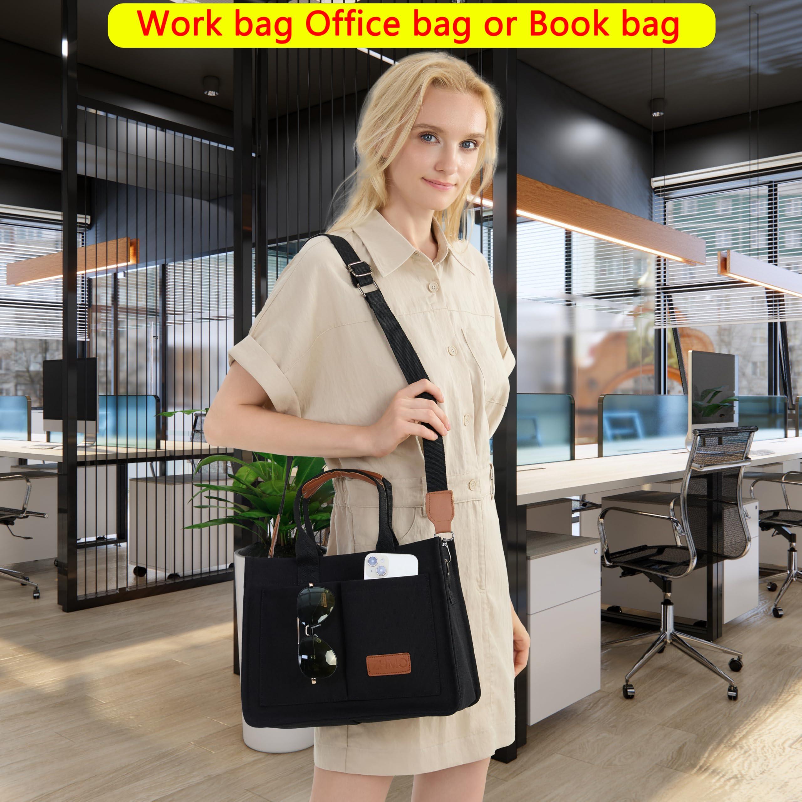Tote Bag for Women With Compartments,Large Canvas Tote Women's Purse Crossbody Bags Work Laptop Book Bag Satchels Handbags - Image 6