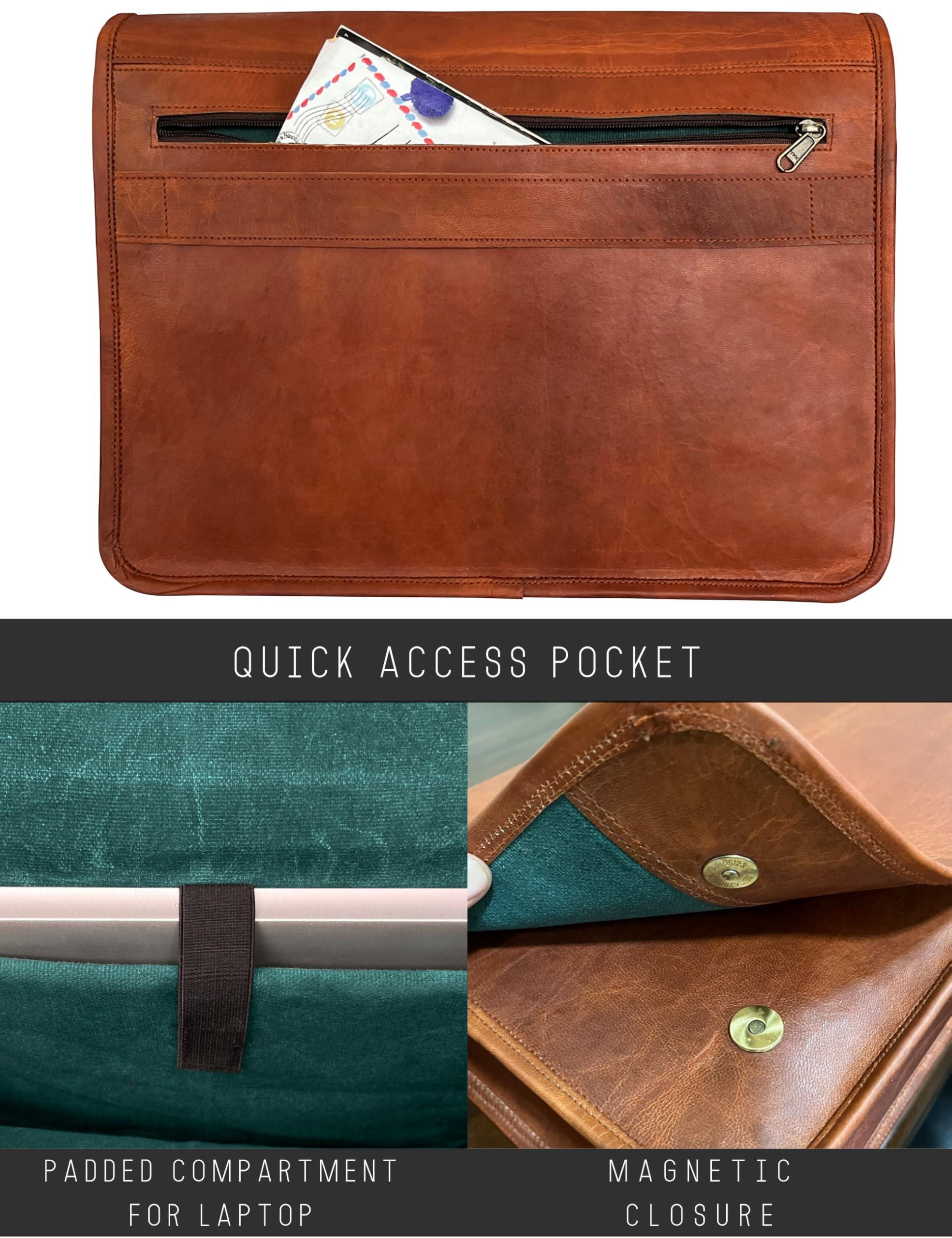 RUSTIC TOWN 15 inch Vintage Crossbody Genuine Leather Laptop Messenger Bag - Image 3