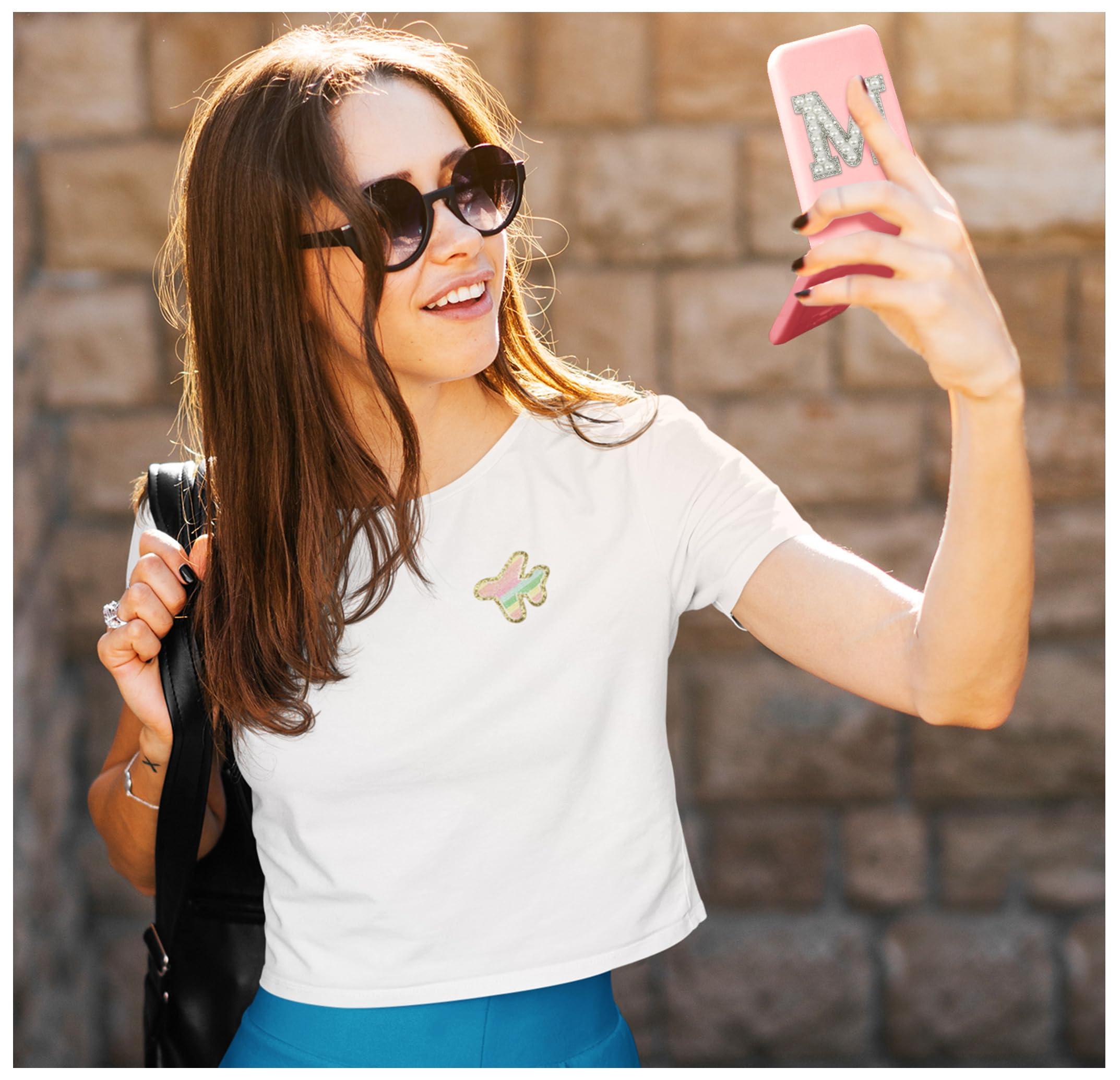 Aganmi Preppy Stuff Pearl Initial Travel Compact Mirror with Lights Personalized 1X/2X Magnification Mini LED Makeup Mirror for Purse Pink Portable Pocket Mirror Trendy Gift for Women Teen Girls (A) - Image 2