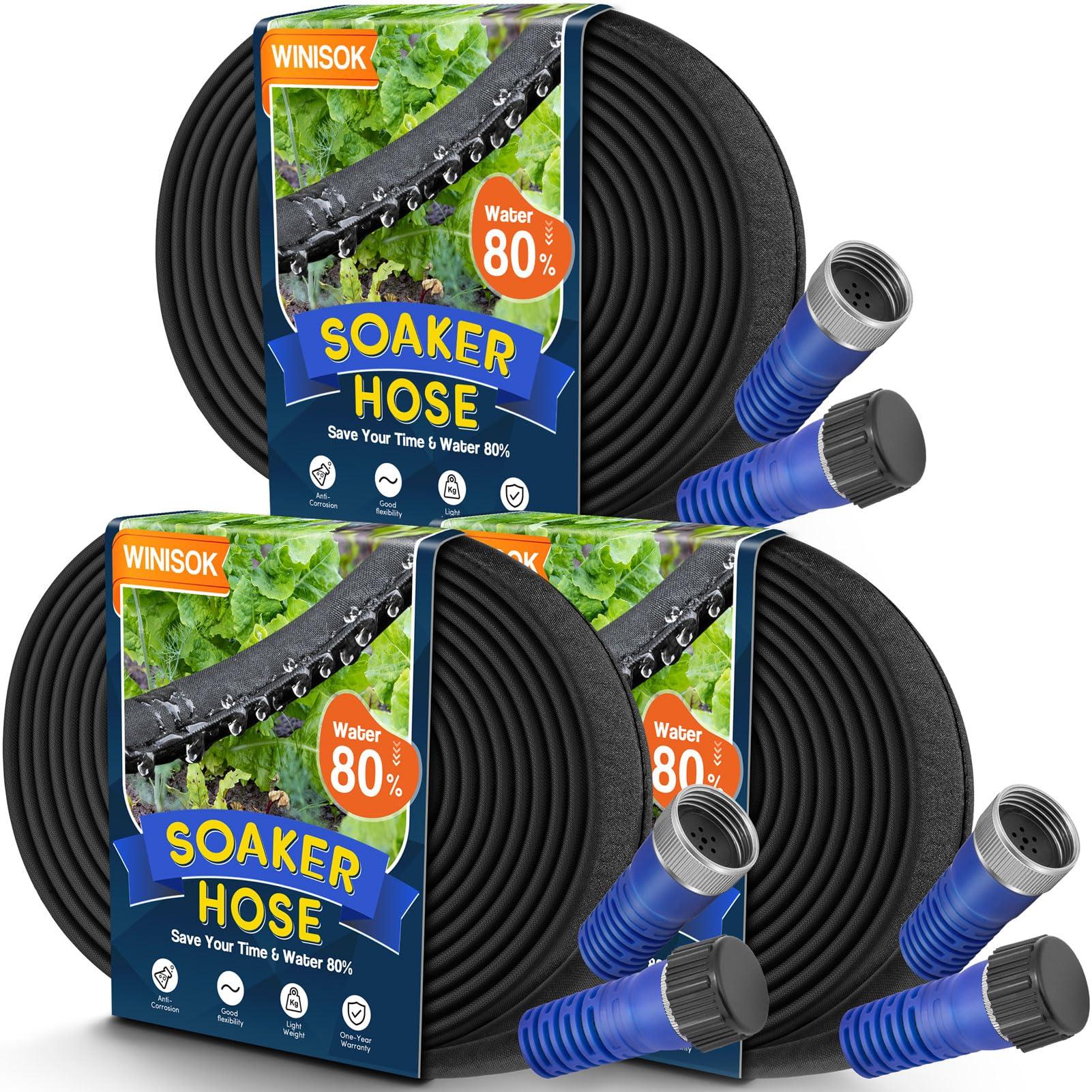 Winisok 150FT Thickened Flat Soaker Hose, Heavy Duty Double Layer Watering Hoses, Save 80% Water, Flexible Leakproof, Drip Irrigation Tubing for Garden Beds and Lawns (50 FT x 3Pack)