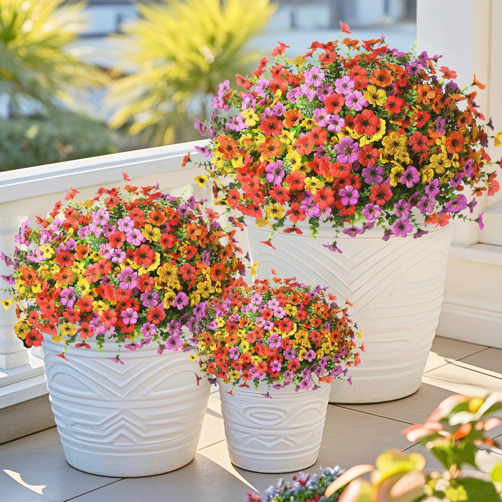 ZFProcess Artificial Flowers Faux Plants Outdoor Fake Flowers Spring Decor,12 Bundles Realistic Plastic Plant Colorful Daisy UV Resistant for Porch Patio Home Yard Garden Window Box Pot Planters - Image 2