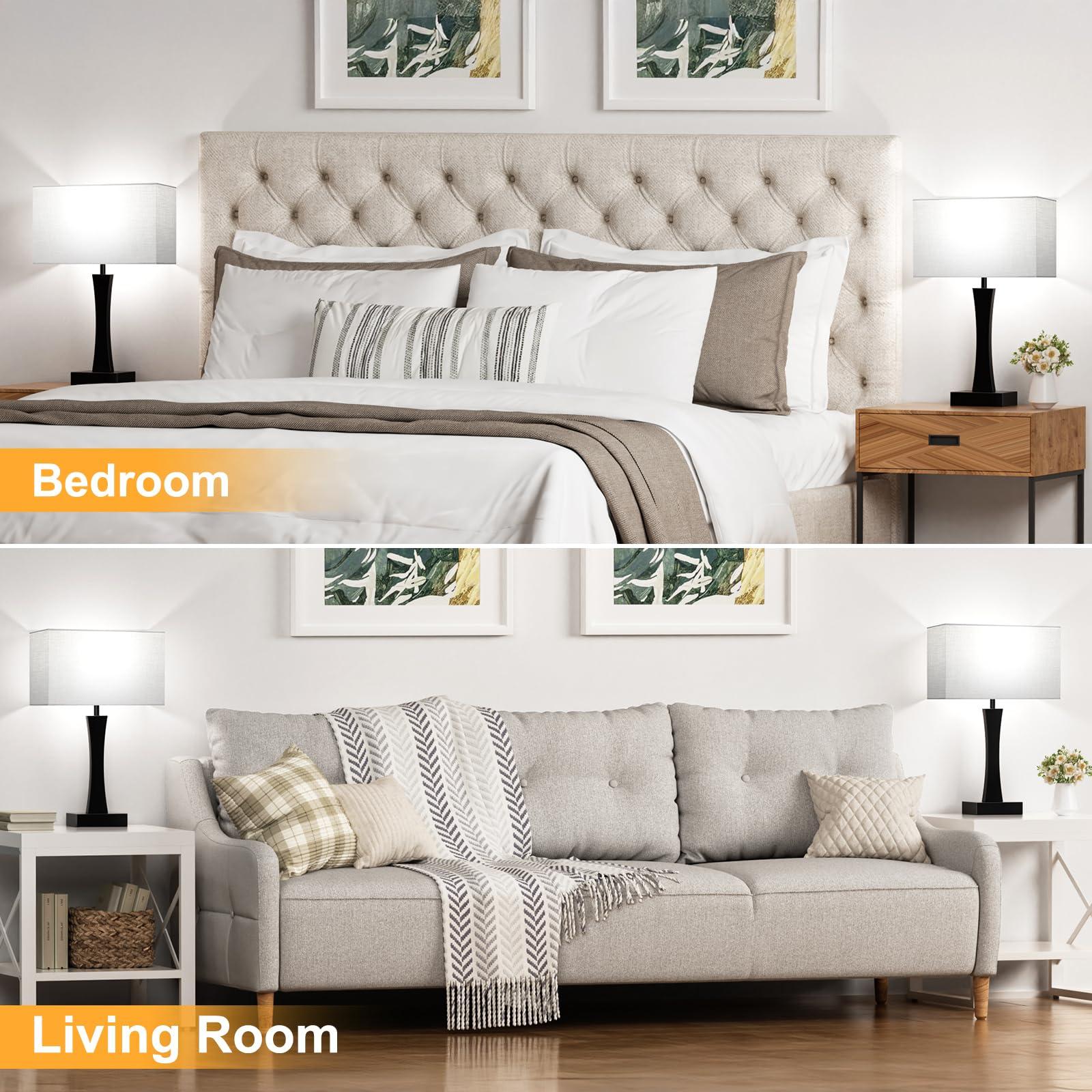 Bedside Lamps for Night Stands - 3 Way Dimmable Table Lamp for Bedroom with USB C+A Ports,Modern Bedside Lamps Set of 2, Touch Lamps for Nightstand Living Room Side Table End Tables(Bulbs Included) - Image 3