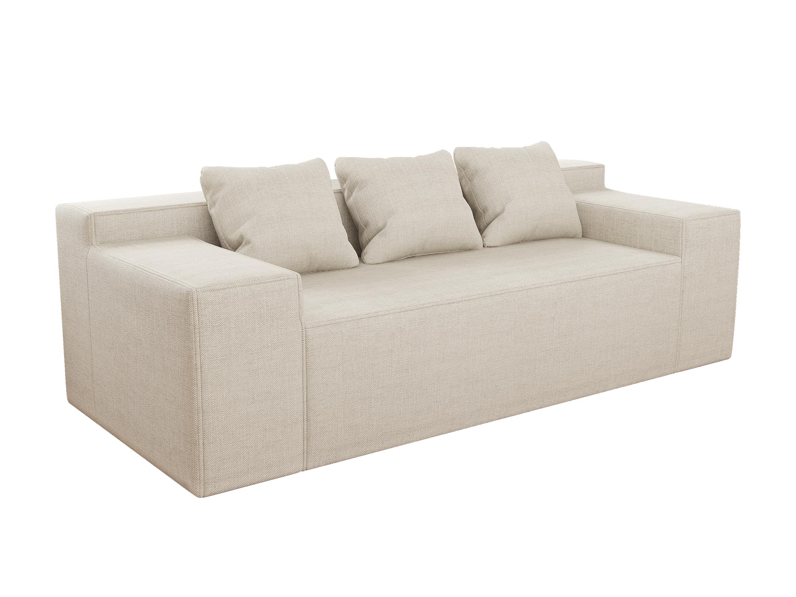 Modern 3-Seater Sofa, Hybrid Sofa in a Box, No Assembly Required, Comfy Sofa Couch with 3 Matching Pillows, Cat-Scratch Resistant Linen, Couch for Living Room or Bedroom, Beige - Image 9