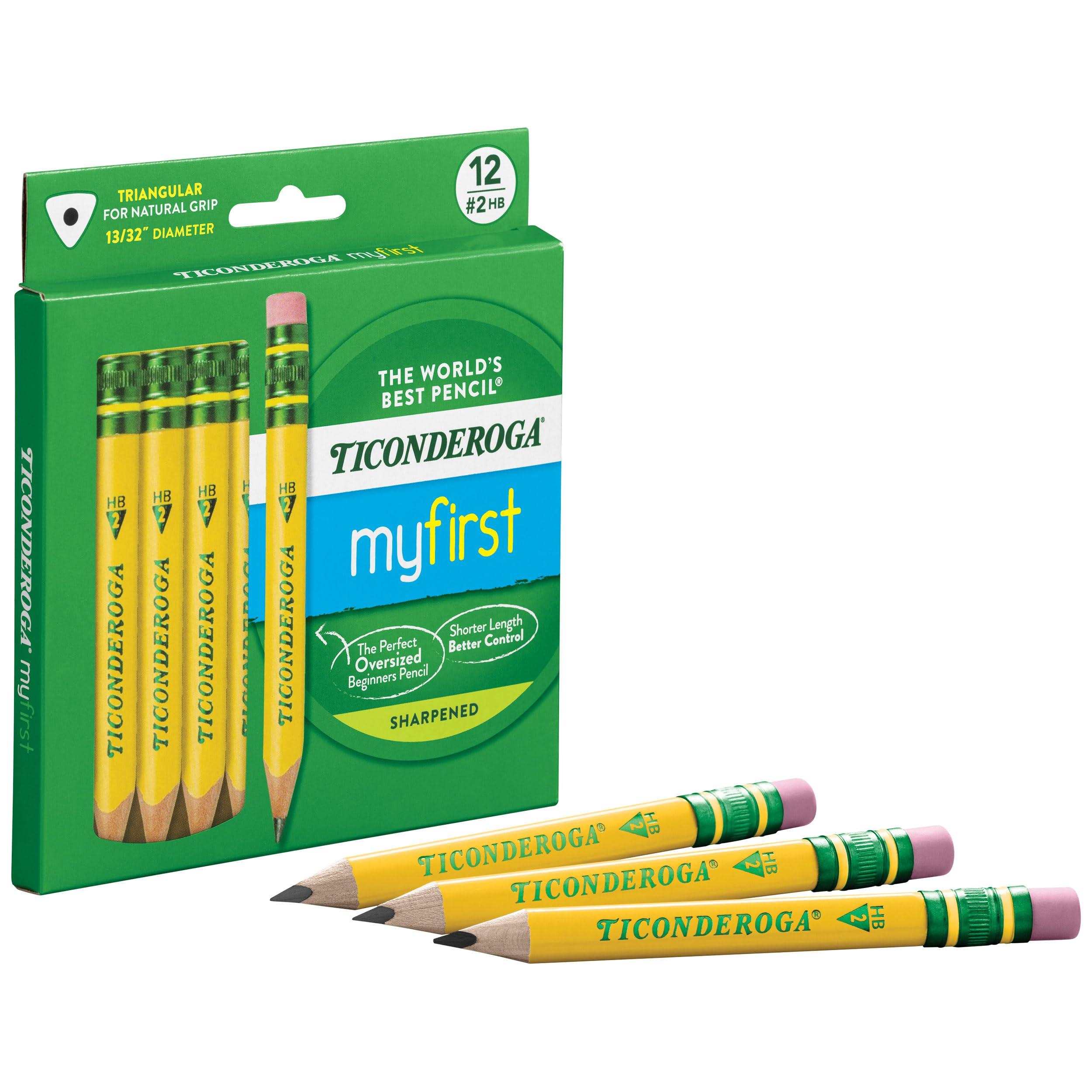 Ticonderoga My First Short Triangular Wood-Cased Pencils, #2 HB Soft, With Erasers, Yellow, 12 Count - Image 4