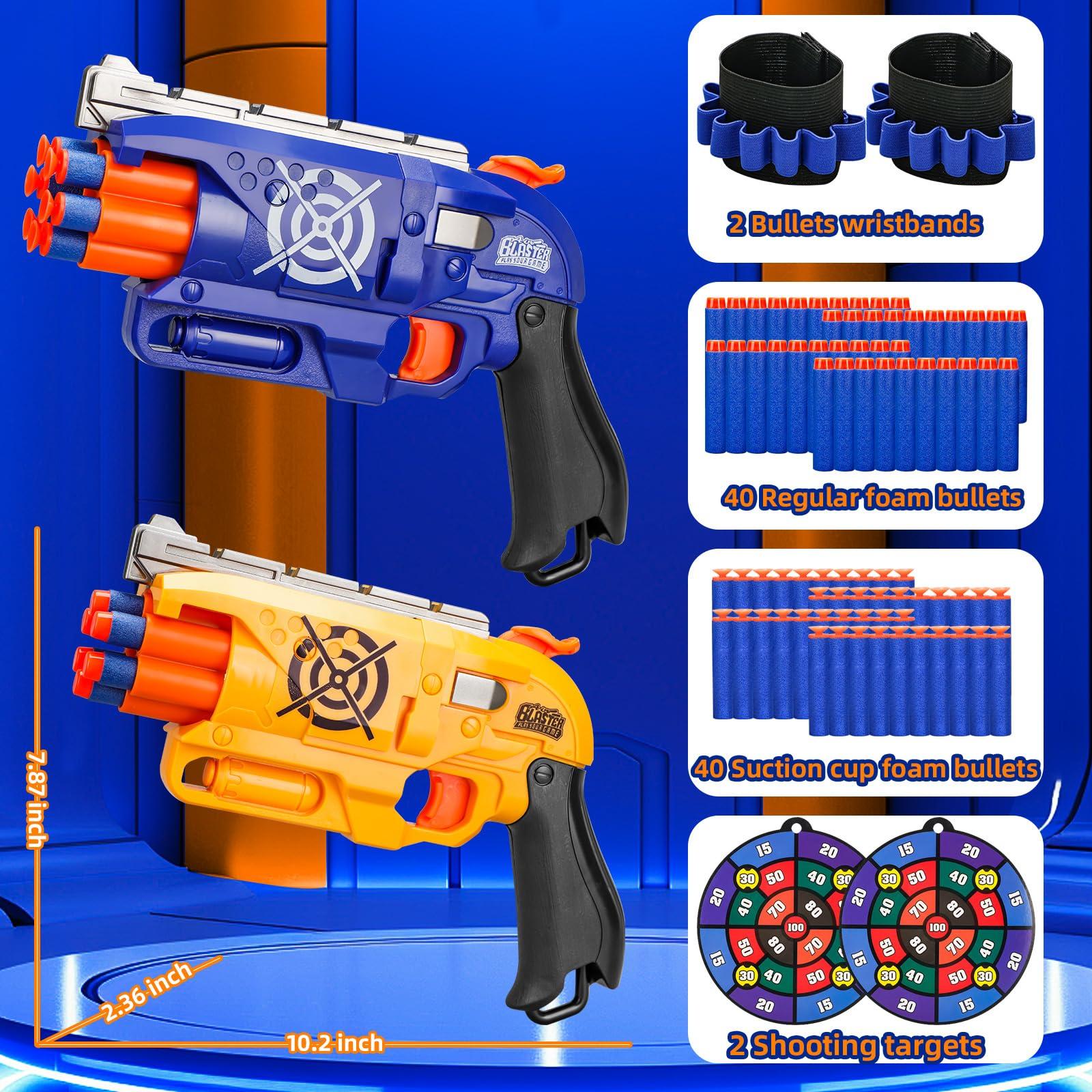 2 Pack Blaster Guns Boys Toy for 3+ Year Old Kids, 80 Soft Foam Darts Bullets, 2 Targets & 2 Wrist Strap, Gun Toys Gifts for Ages 8-12,Christmas Stocking Stuffers Party Supplies for Toddler Orange - Image 3