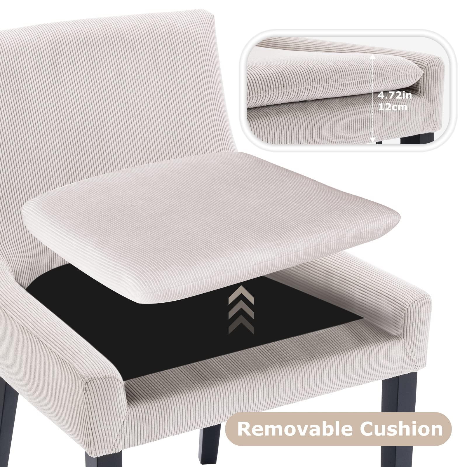 COLAMY Modern Dining Chairs Set of 6, Upholstered Corduroy Accent Side Leisure Chairs with Mid Back and Wood Legs for Living Room/Dining Room-Beige - Image 6