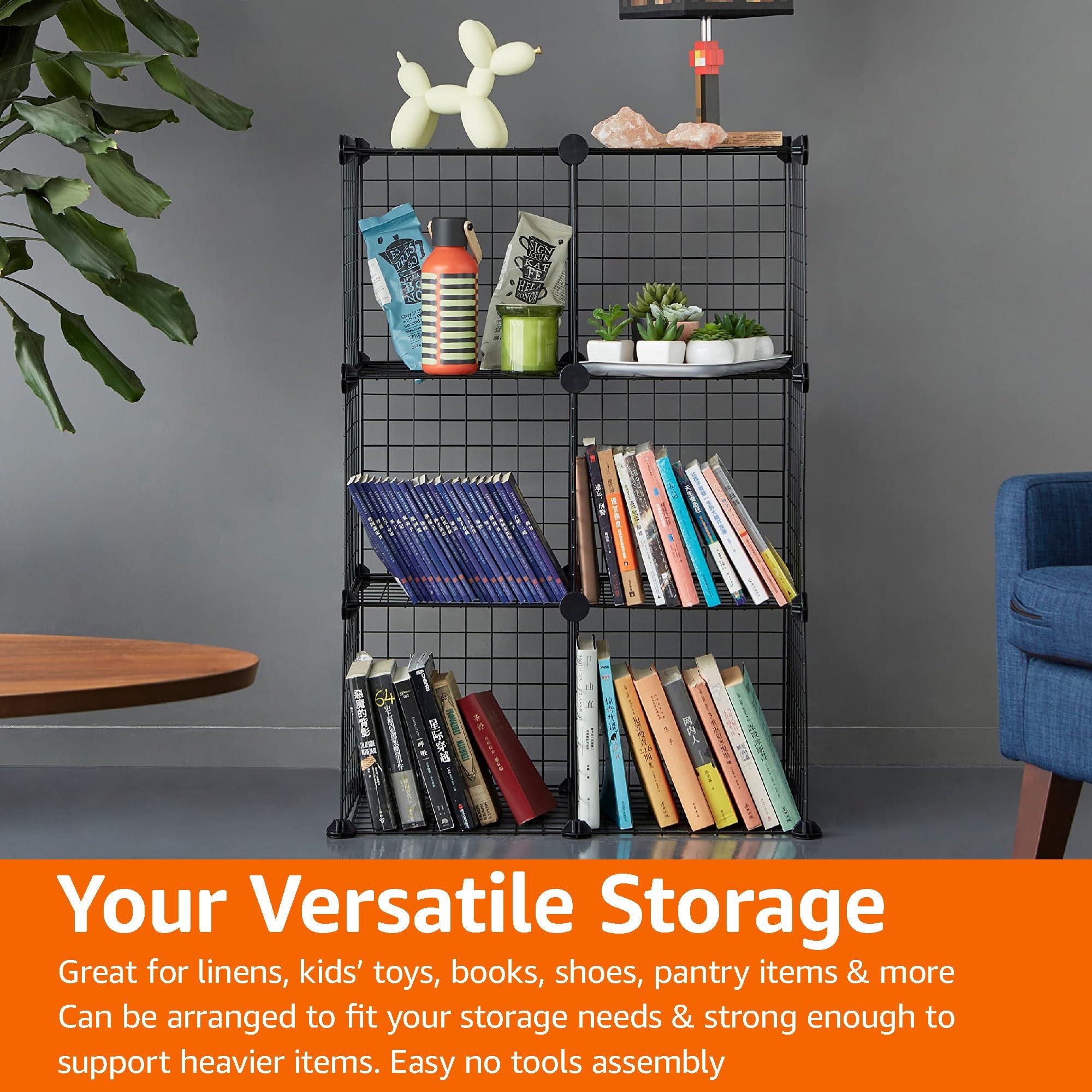 Amazon Basics Cube Wire Grid Stackable Storage Shelves, 6-Cube, 12.6"D x 26"W x 38"H, Black - Image 6