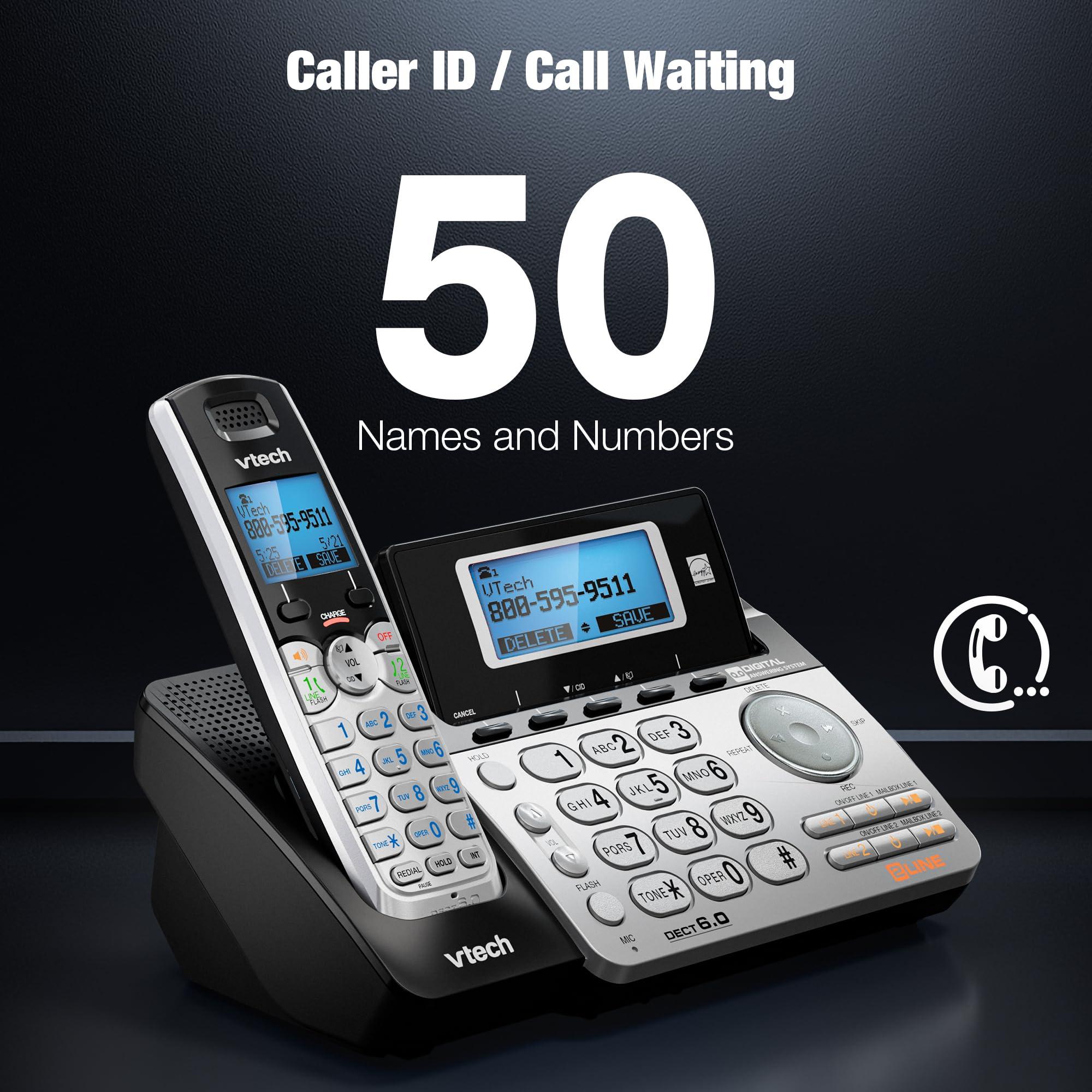 VTech DS6151-2 2 Handset 2-Line Cordless Phone System for Home or Small Business with Digital Answering System & Mailbox on Each line, Silver - Image 5
