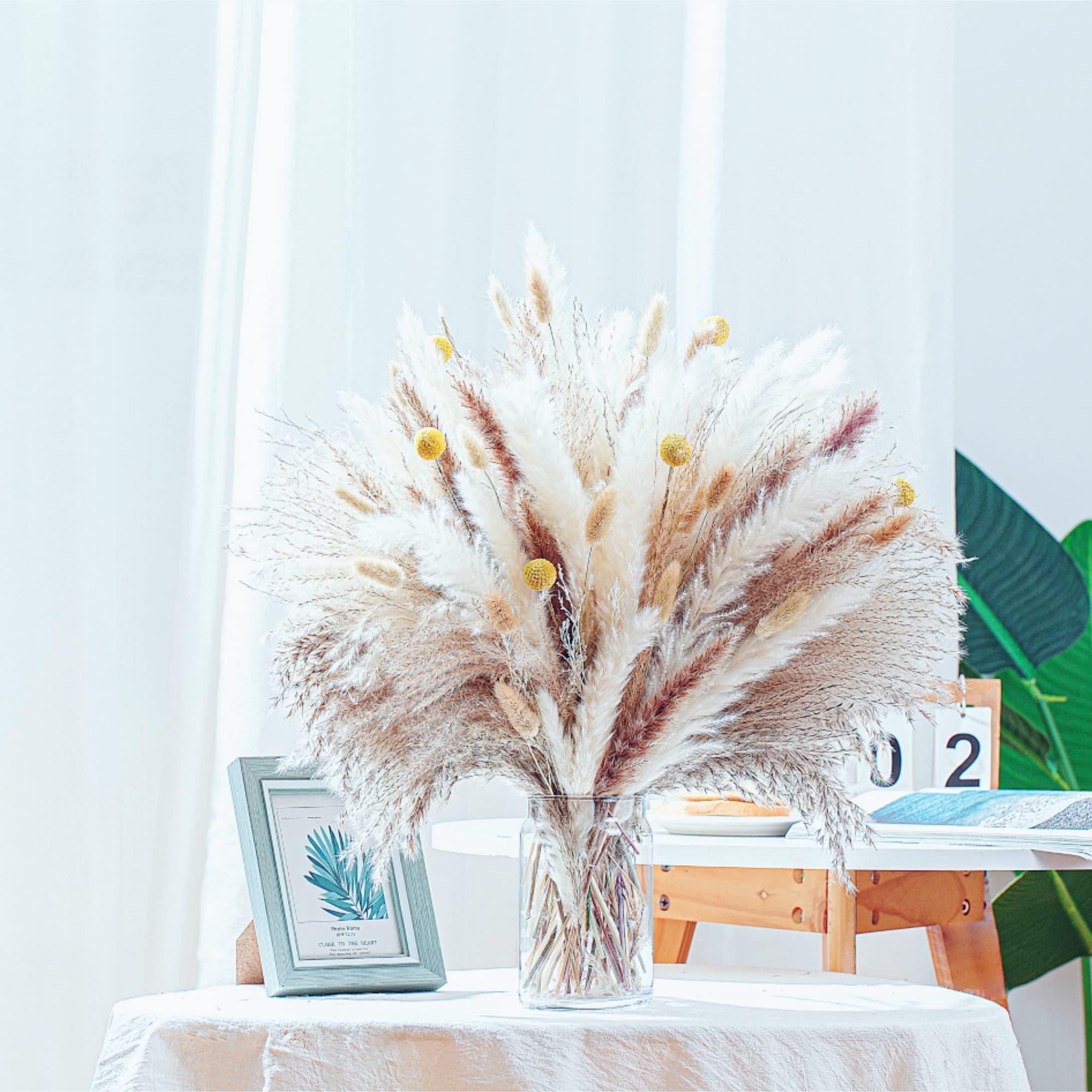 100PCS Natural Dried Pampas Grass Decor - 17.5" Fluffy Pampas Grass Bouquet - Boho Home Decor Dried Flowers for Wedding Floral Room Home Party Table Decorations - Image 4