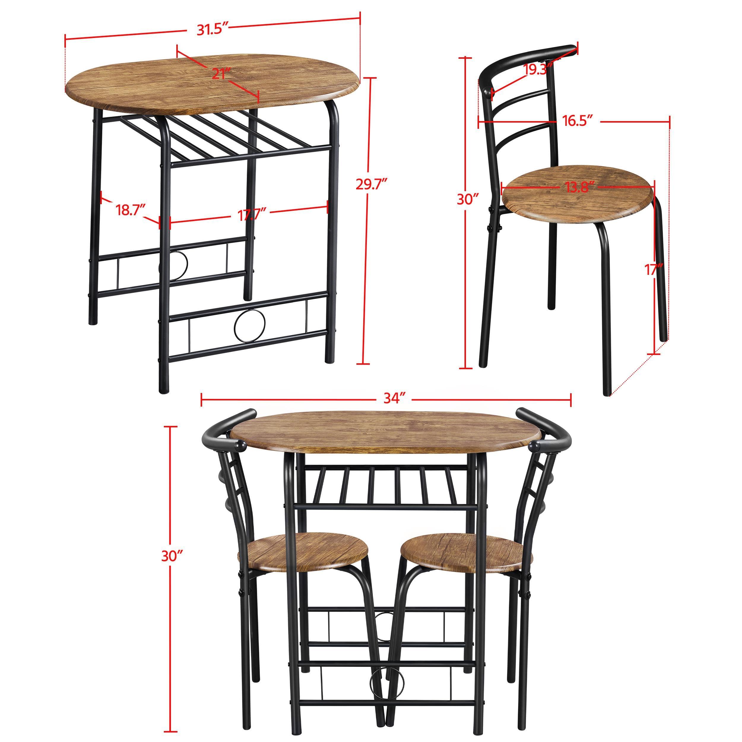 Yaheetech 3-Piece Dining Table Set, Breakfast Bistro Table Set for 2, Small Kitchen and Table Chairs Set of 2 with Metal Frame and Storage Rack for Small Space/Apartment/Dorm Room, Brown - Image 3