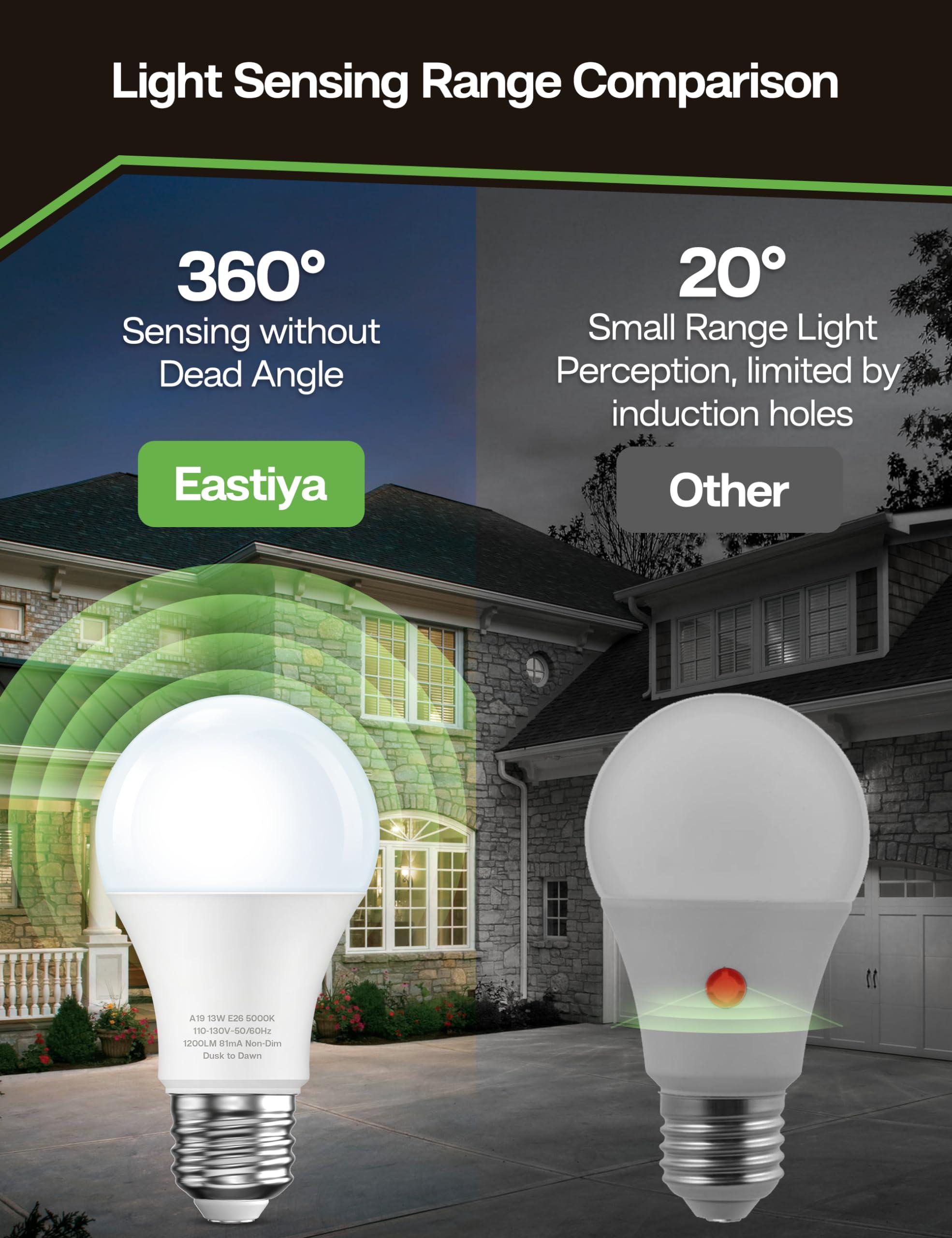 Eastiya Dusk to Dawn Sensor LED Outdoor Light Bulb, Daylight White 5000K, A19 13W(100 Watt Equivalent) Bright Porch Lighting, 1200LM, Auto-On/Off Photocell Sensor for Garage Yard Patio Garden-4 Pack - Image 2