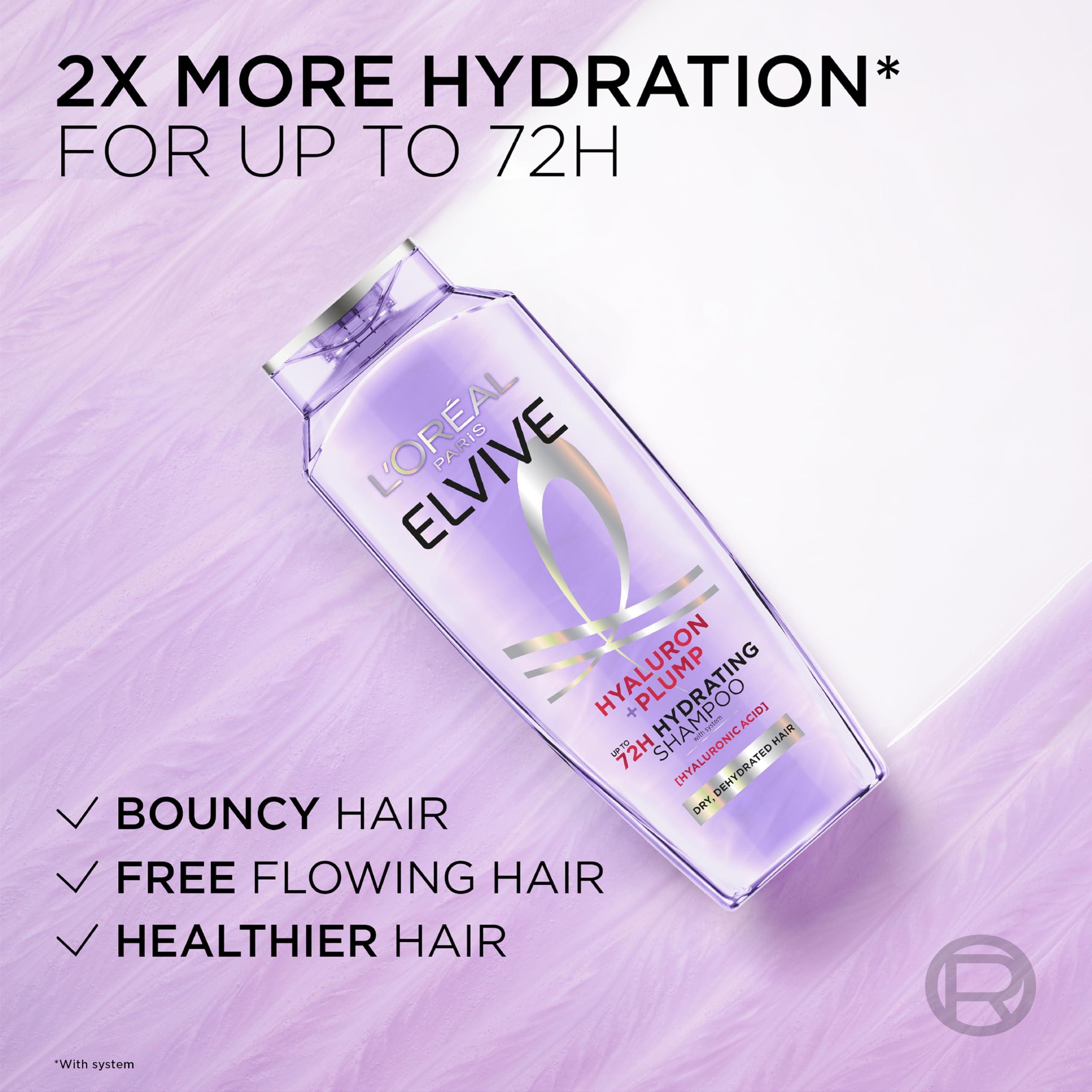 L'Oreal Paris Elvive Hyaluron Plump Hydrating Shampoo for Dehydrated, Dry Hair Infused with Hyaluronic Acid Care Complex, Paraben-Free, 12.6 Fl Oz - Image 8