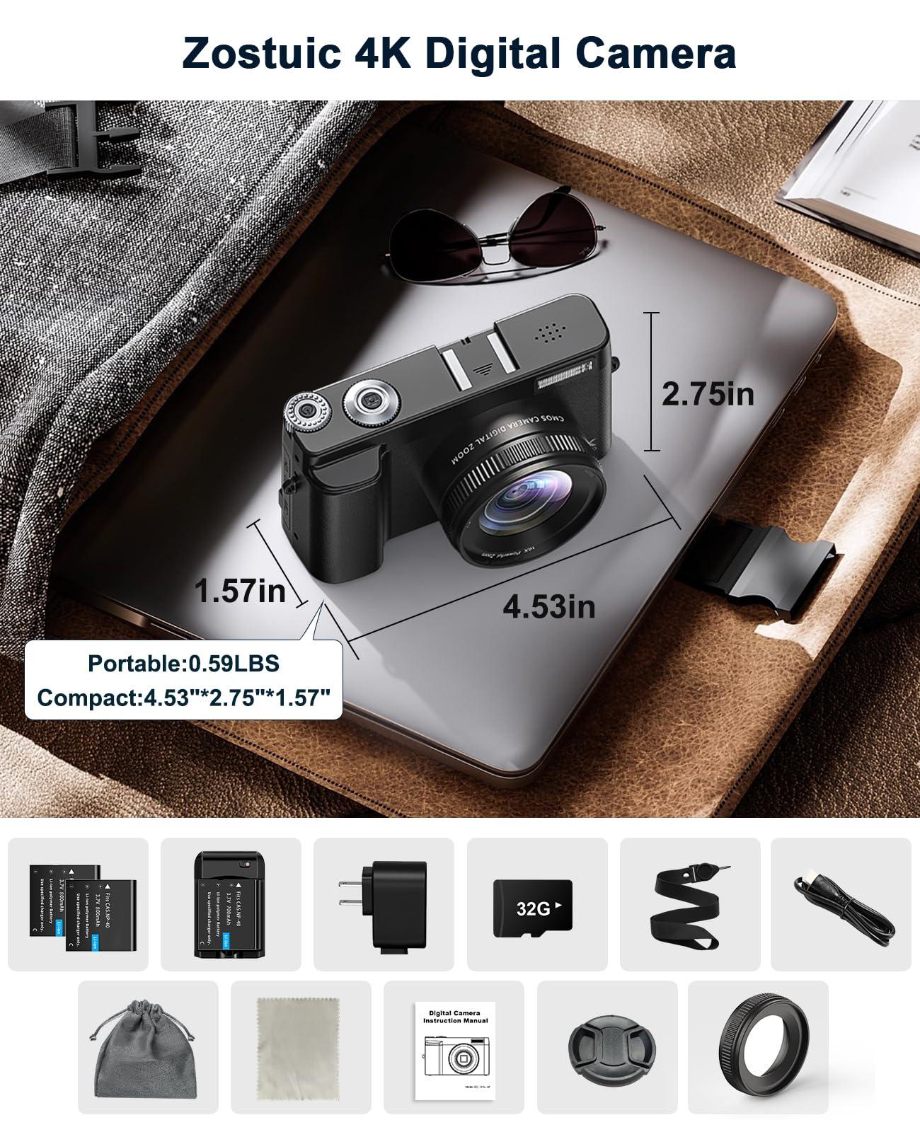 4K Digital Camera for Photography and Video, Autofocus Anti-Shake 48MP Vlogging Camera for YouTube, 3'' 180°Flip Screen Camera with Flash 16X Zoom, Digital Camera with 32GB Card Battery Charger Black - Image 7