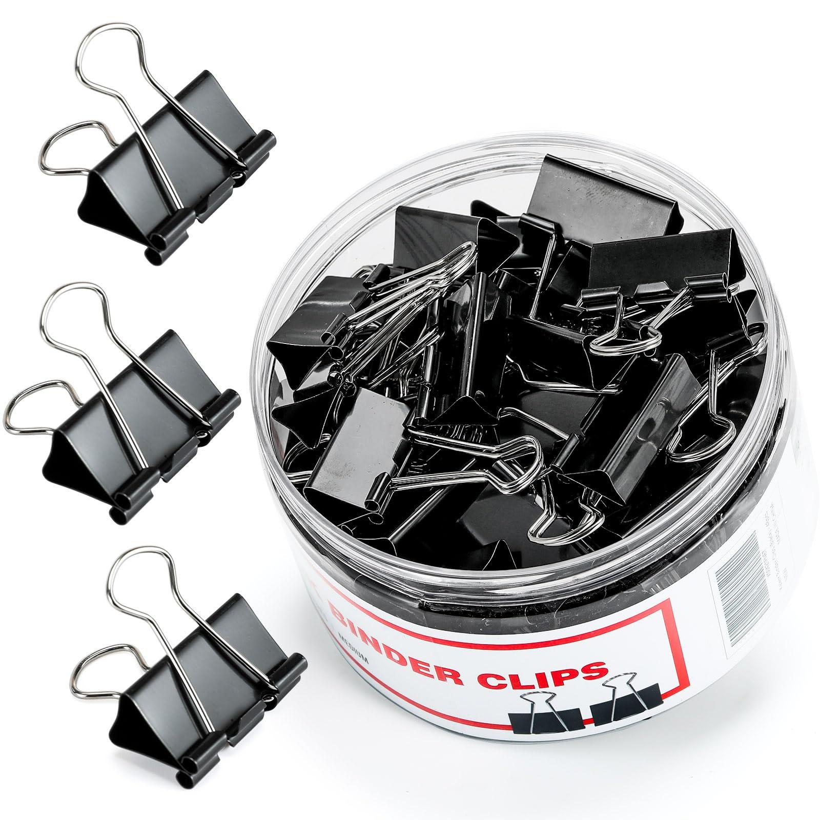Binder Clips, 48 Pcs Medium Binder Clips, Kalerr Black Binder Clips Medium, 1.25 Inches Binder Clip with Container, Paper Binder Clips Office Supplies, Paper Clamps Bulk for Office, Home, School