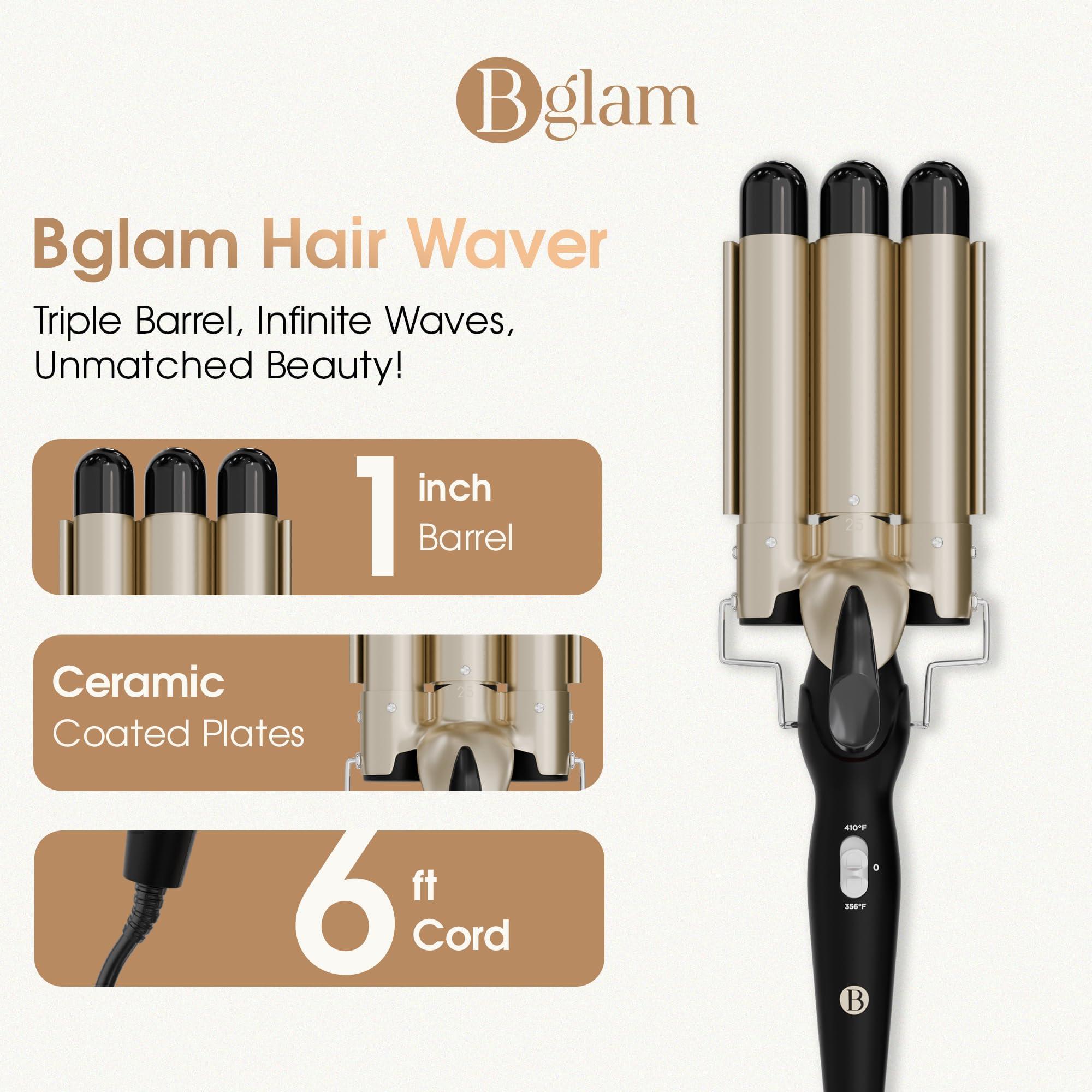 Bglam Triple Barrel Hair Waver – 1 Inch Ceramic Tourmaline Curling Iron for Beachy Waves | 410F Fast Heating, Adjustable Temperature, Dual Voltage | Professional Hair Crimper for All Hair Types - Image 2