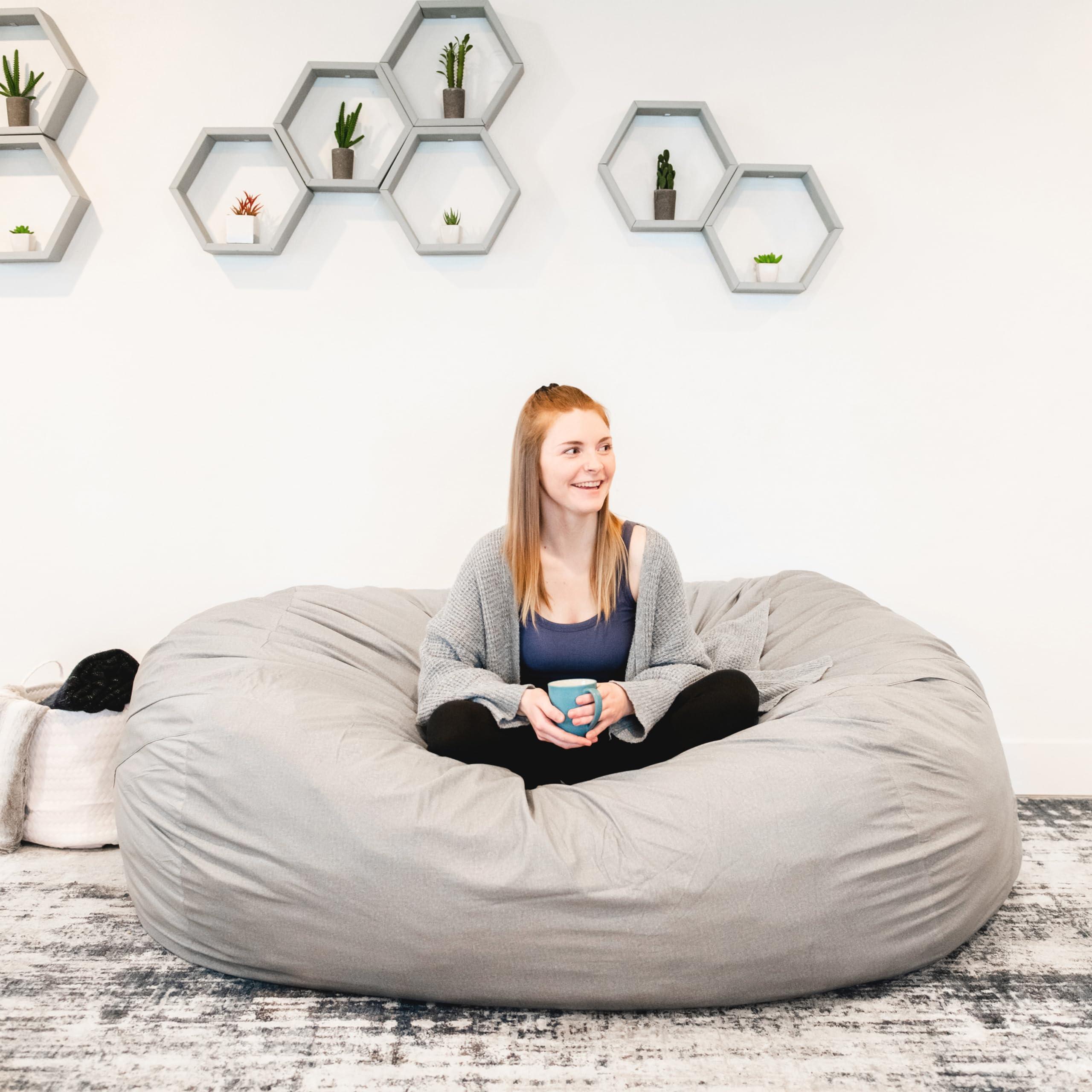 Big Joe Fuf XXL Foam Filled Bean Bag Chair with Removable Cover, Fog Lenox, Durable Woven Polyester, 6 feet Giant - Image 4