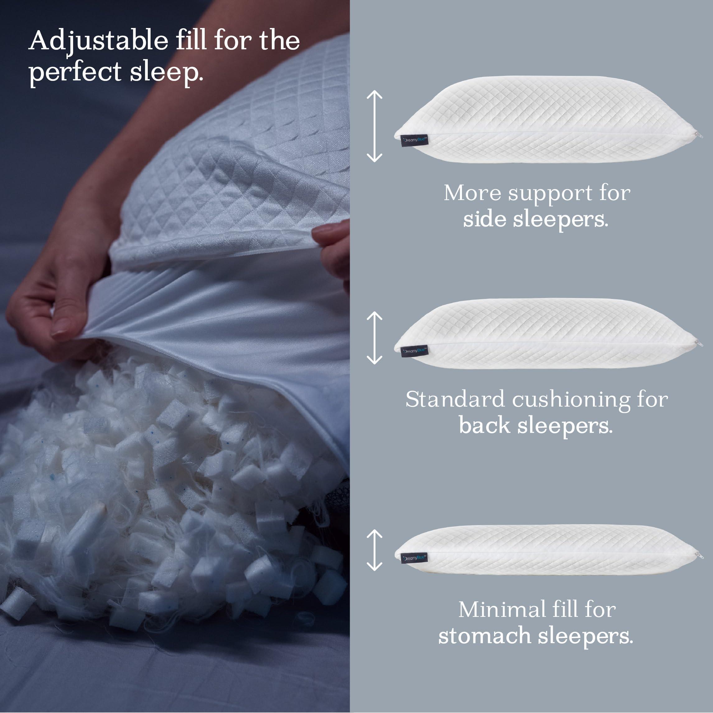 DreamyBlue Signature Pillow w/Adjustable Loft • Shredded Memory Foam Fill • Neutral Alignment for Side, Back, and Stomach Sleepers • Washable Bamboo Rayon Cover • CertiPUR-US Certified Foam (Queen) - Image 5