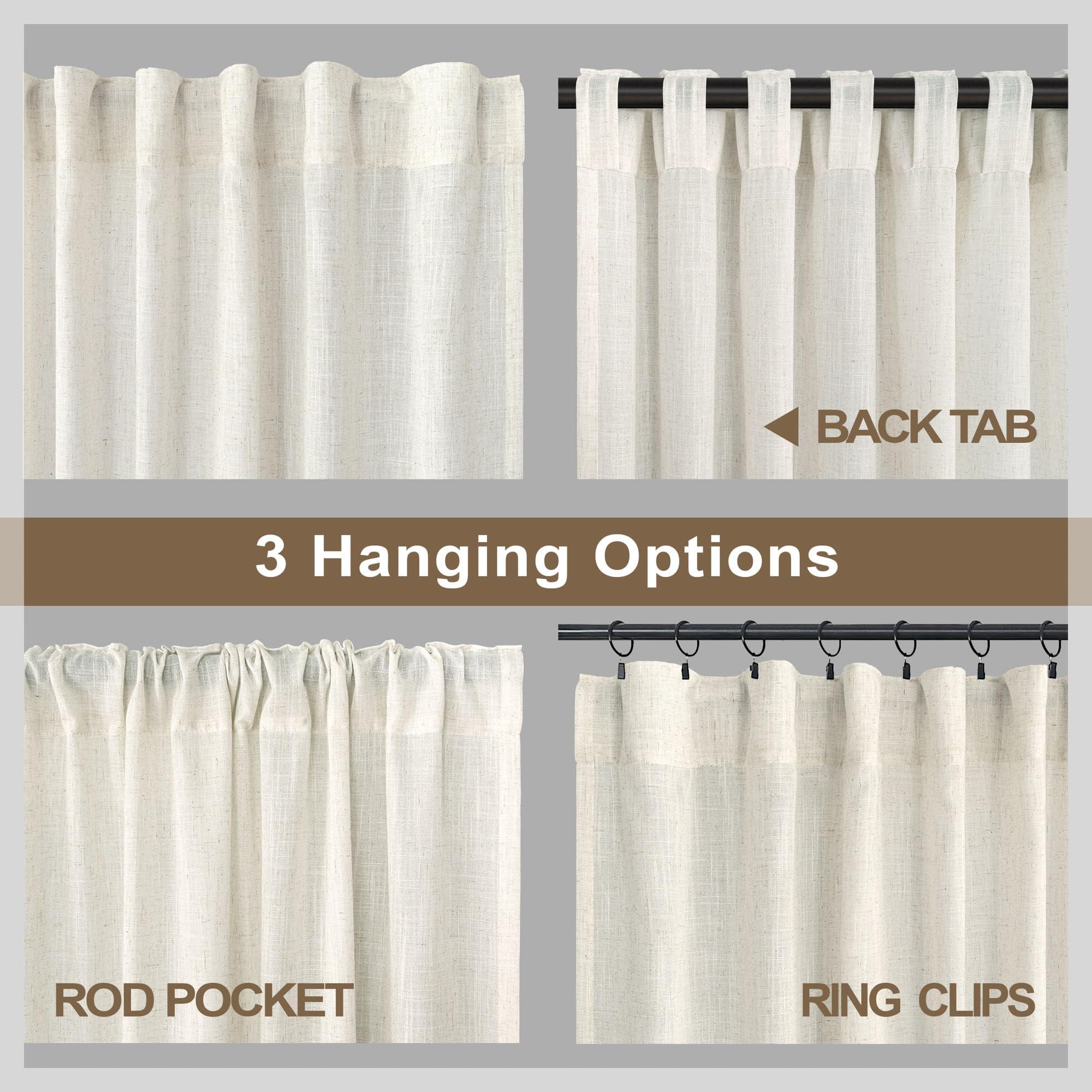Natural Linen Back Tab Curtains 84 Inch Length for Living Room 2 Panel Pocket Drape Light Filtering Semi Sheer Neutral Country Rustic Farmhouse Boho Curtain Bedroom Muslin Look Ivory Cream Colored - Image 4