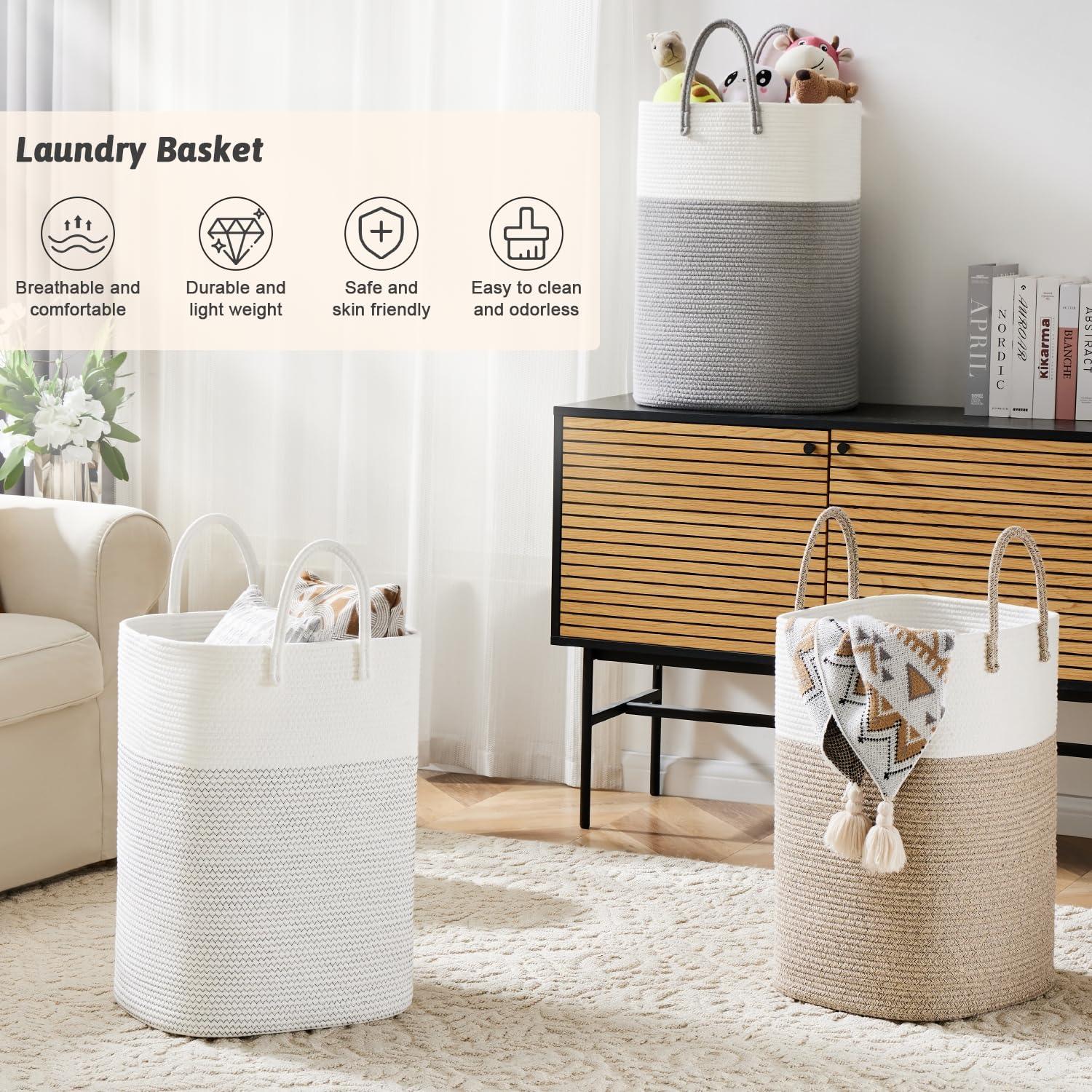 Laundry Basket,Woven Cotton Rope Laundry Hamper Sorters,60L Versatile Storage for Dirty Clothes,Baby Toys,and Blankets in Bathroom, Nursery,and Living Room - Image 4