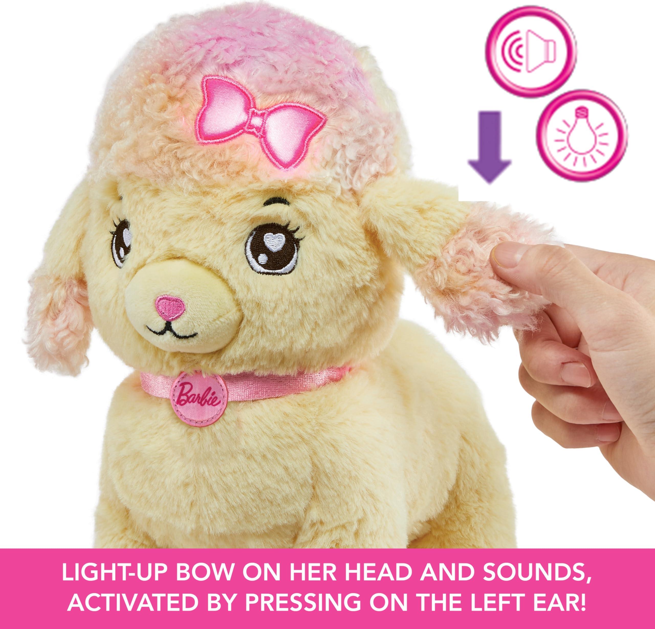 Mattel Barbie Plush Toy Playset, Hairdresser Poodle Stuffed Animal with Lights & Sounds, Plus Themed Purse & 6 Accessories, Salon Pet Adventure - Image 4